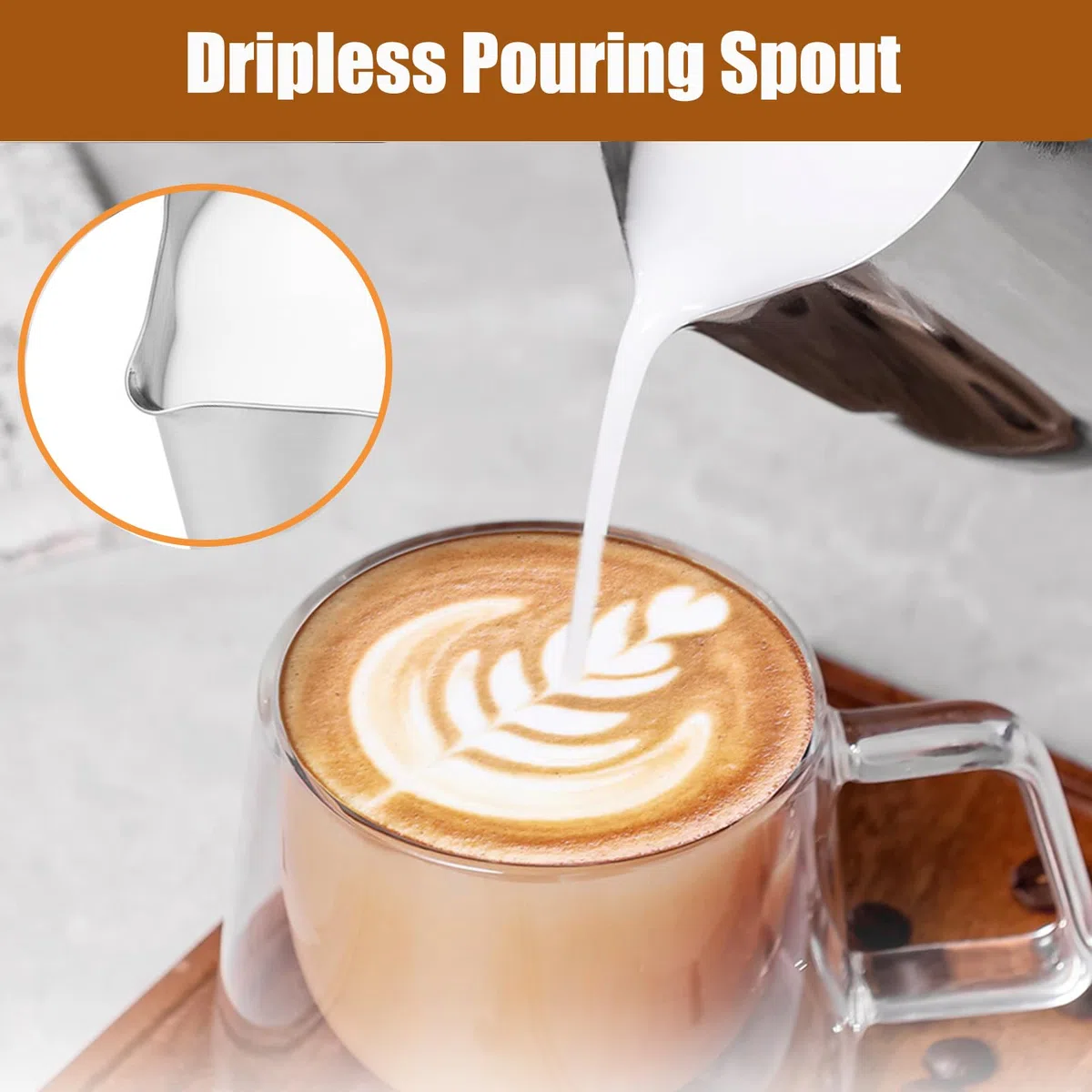 Jarra de acero inoxidable para espumar leche – 20 onzas (600 ml), jarra de vapor espresso con mango antiquemaduras para café, capuchino, arte con leche