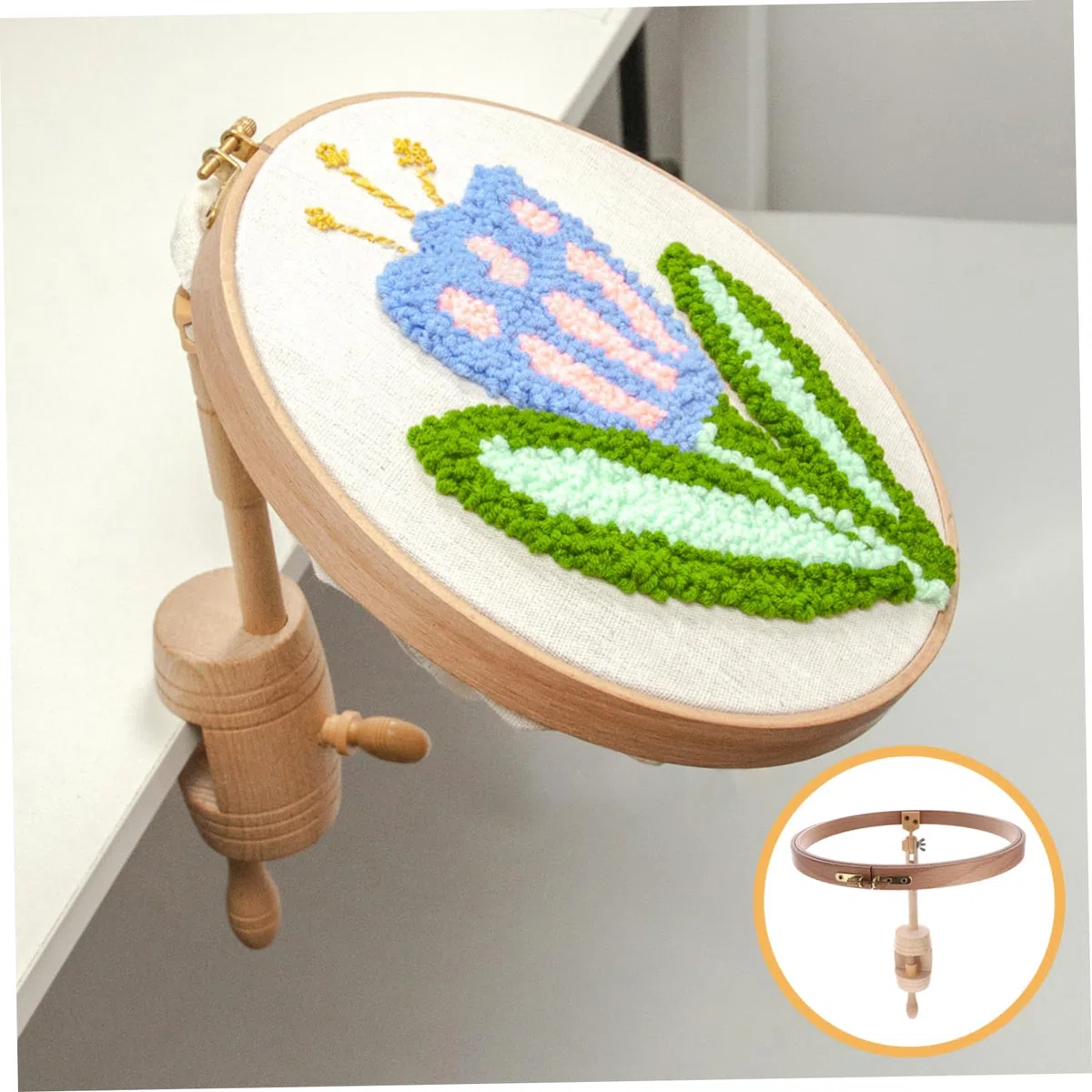 Operitacx Bastidor de Bordado de Madera para Mesa, Ajustable, Redondo | Punto de Cruz y DIY Stitching Arts, Instalación Fácil en Superficies Lisas, No se Deforma ni Rompe