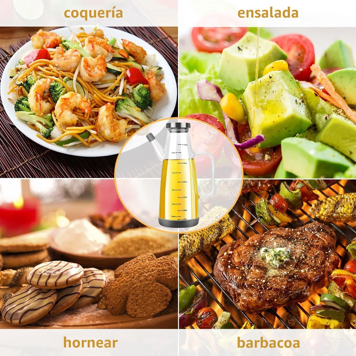 Botella Dispensador de Aceite,1L Antigoteo Cocina Aceitera Grande Vinagreras Botella Dispensadora Aceite,Rellenable Cristal Aceitera para Cocinar Oliva Aromatizadora Vinagre