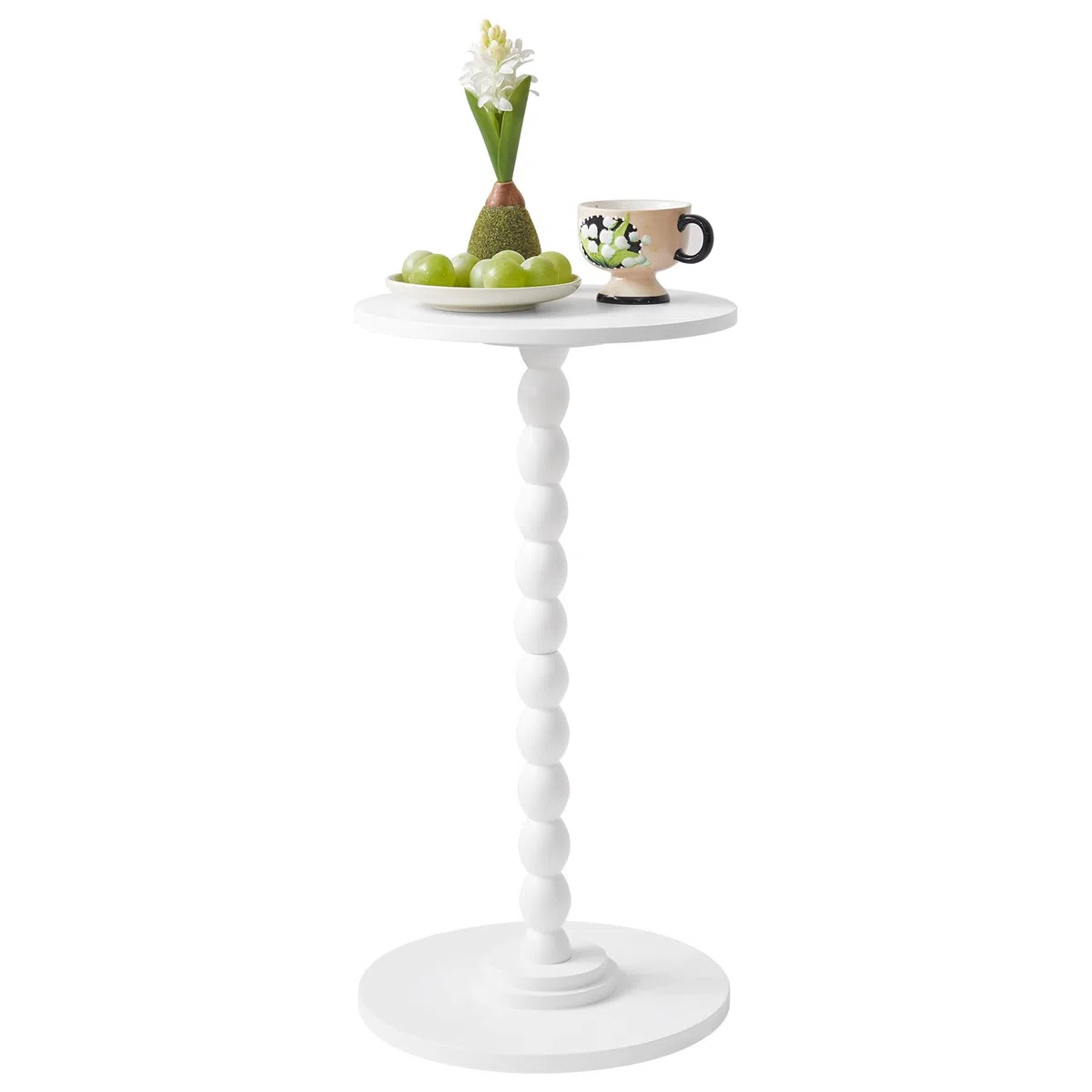 Aibiju Mesa Auxiliar Estrecha, Mesita de Noche Moderna, Redonda, Pequeña, con Patas de Madera Maciza para Sala de Estar, Dormitorio y Espacios Pequeños, Color Blanco YD-RST001W