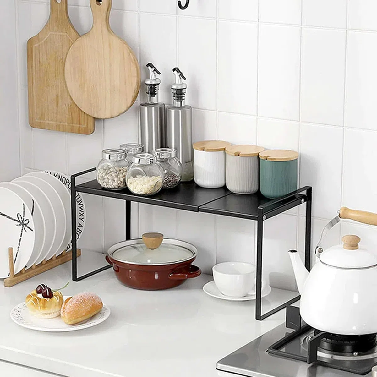 Organizador Cocina Expandible 35-65cm Extensible Estanteria Kitchen Encimera, Prateleiras Arrumação Cozinha para Spice, Organizador de Mostrador Estante de Armarios para Especias y Alimentos