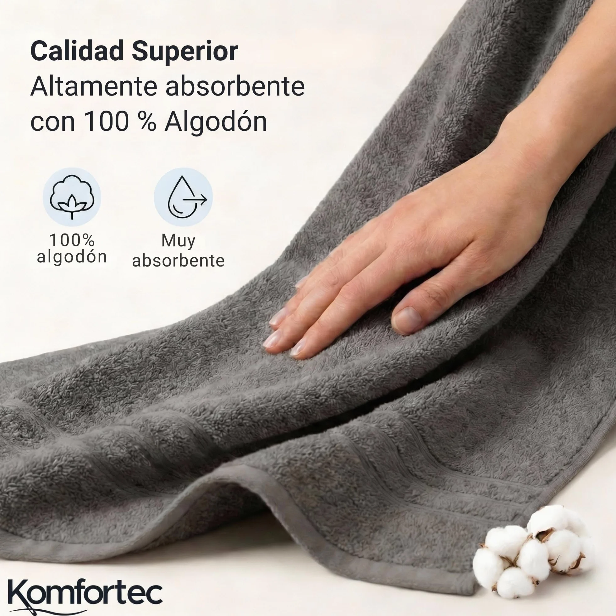 Komfortec Juego de 8 Toallas 100% Algodón – 4 Toallas de Baño 70 x 140 cm y 4 Toallas de Lavabo 50 x 100 cm – Juego de Toallas Suaves y Absorbentes – Antracita/Azul Marino