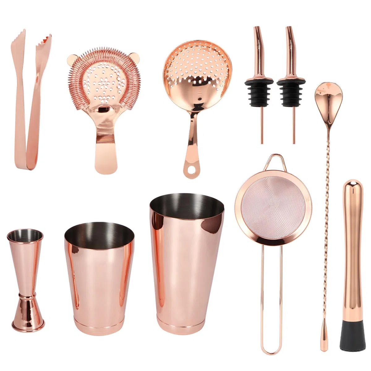 Juego de 11 cocteleras artesanales de acero inoxidable para barman, colador de cócteles, accesorios para fiestas en casa y barman (oro)
