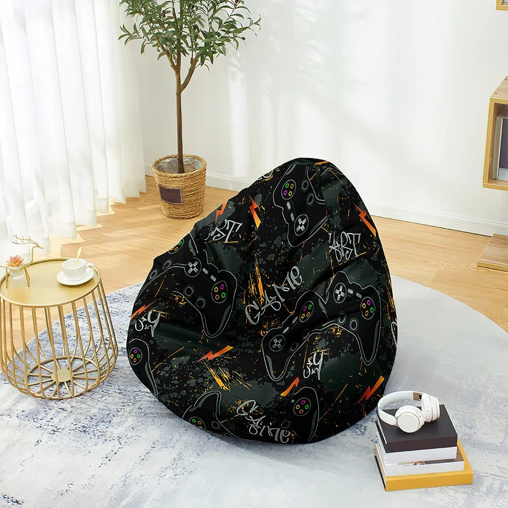 Fansu Máquina 3D de Juego Imprime Puff Con Asa, Salon Bean Bag para Adultos y Niños, Sin Relleno, para Uso Interior y Exterior (100x120cm, Rayo Naranja)