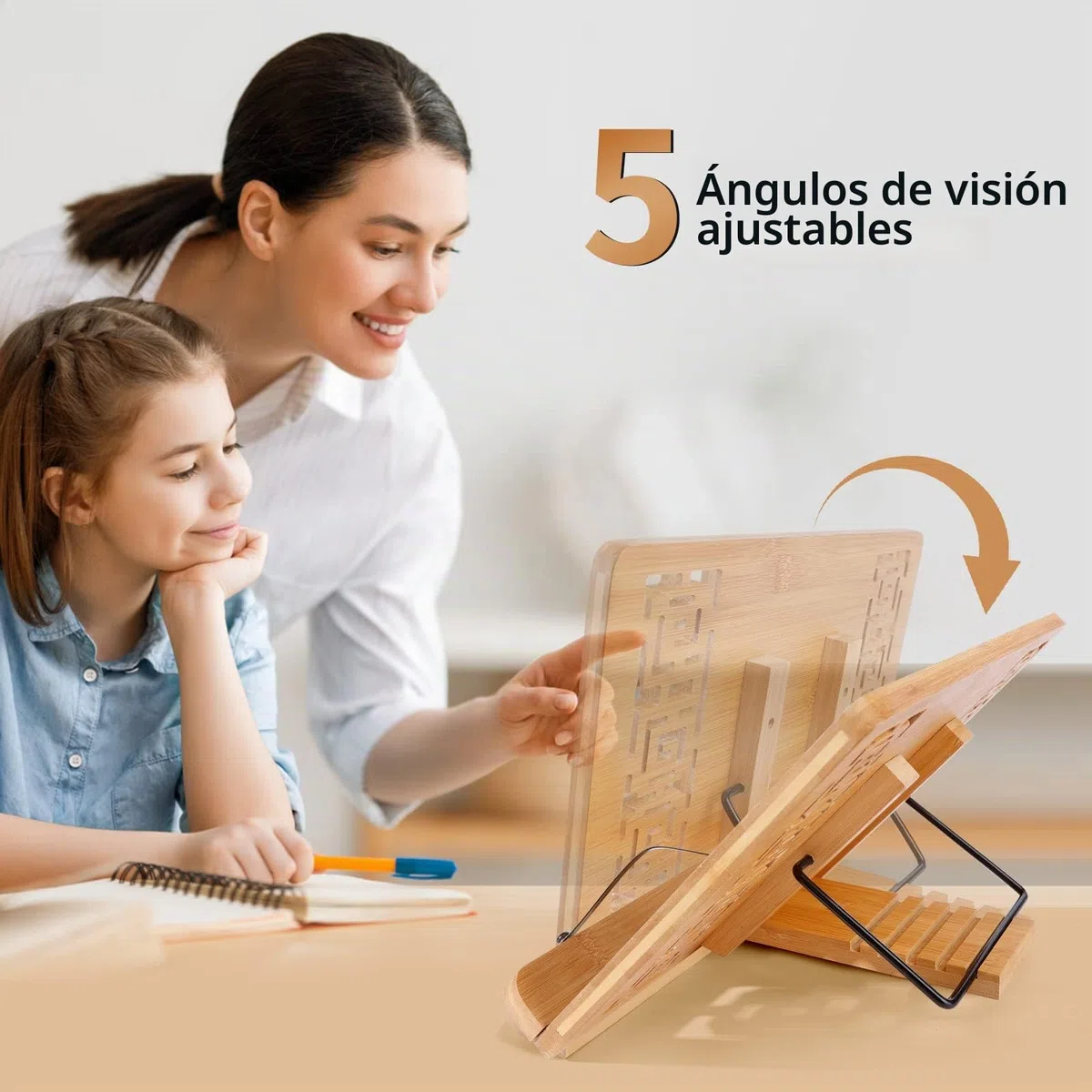 Joyoldelf Atril Libros de Cocina, Atril Estudio Lectura, Soporte Libros, Atril Para Estudiar, Apoya Libros, Book Holder, Soporte Plegable de Bambú Para Leer con 5 Alturas Ajustables, 24*33.4*4.2 cm