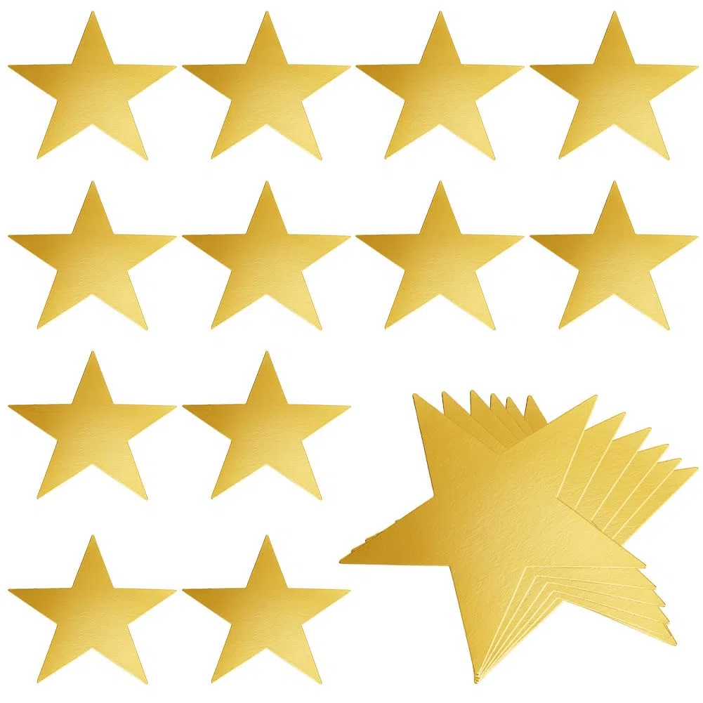 GORGECRAFT 60pz Recortes de Estrellas Doradas de 15cm con Doble Impresión de Papel Y Cartón de Confeti de Cinco Estrellas con Purpurina Y Pegatinas para Manualidades Tablones de Anuncios Aulas Pared