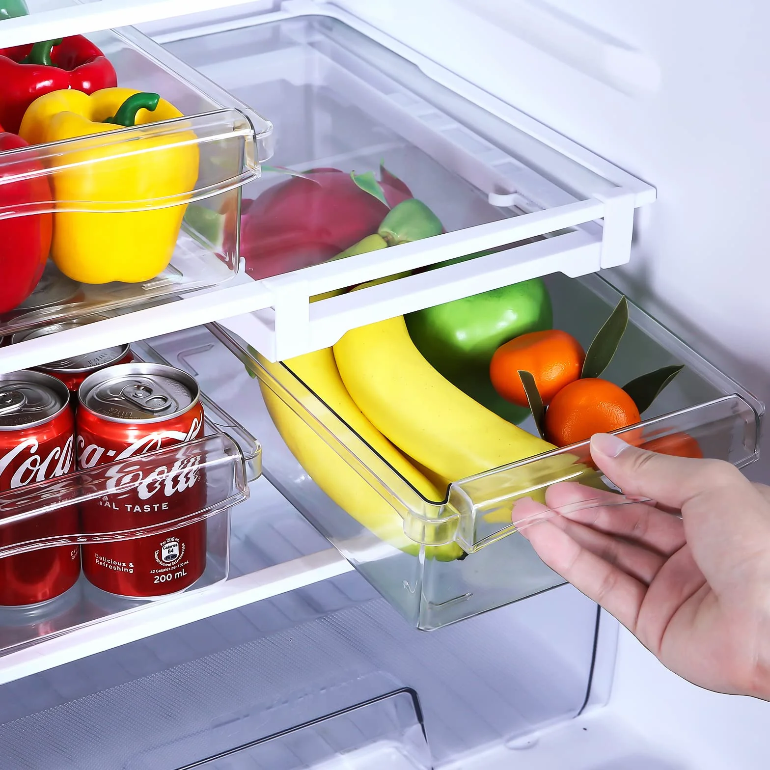Organizador De Cajones para Nevera, Diseño único Extraíble Y Extensible, Estante y Contenedor De Frutas Y Verduras.(2 Pack)