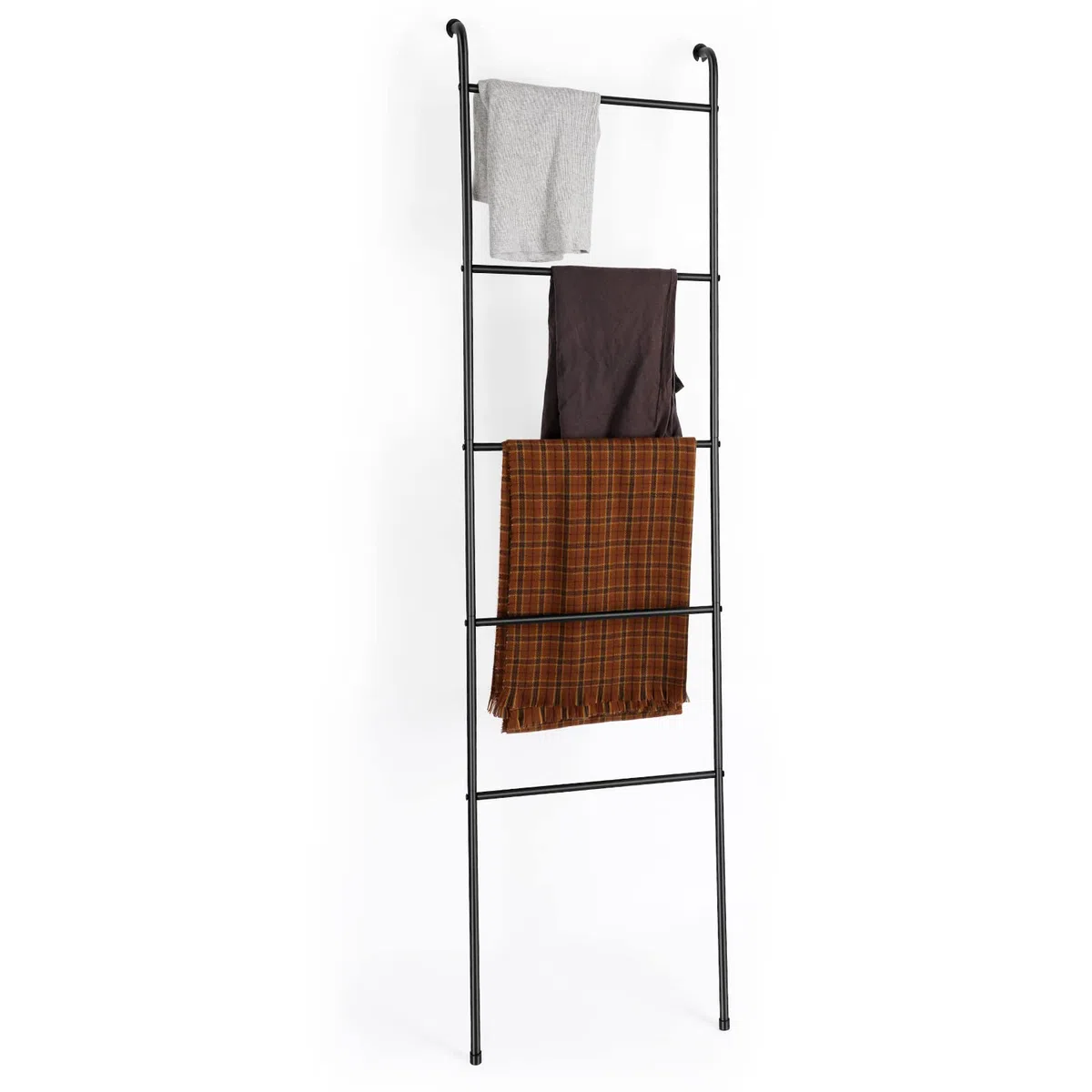 Escalera de Metal para Toallas, Soporte de Manta de Metal Negro, Estante Industrial de 5 Niveles para baño, Sala de Estar, lavandería (Negro Mate)