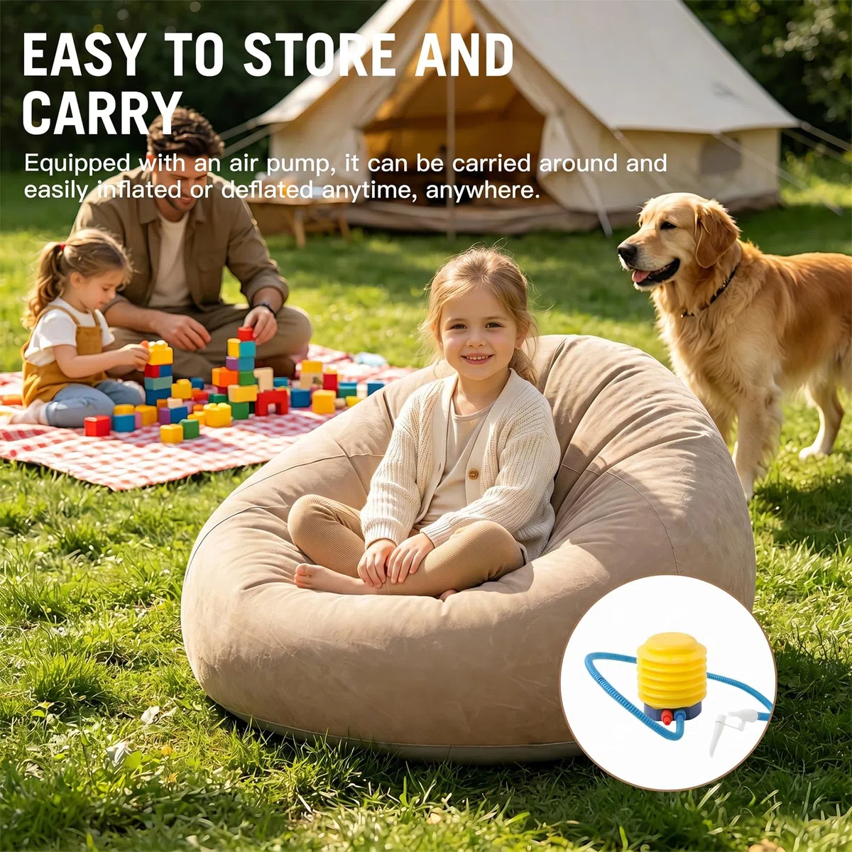 Sofá hinchable portátil e impermeable para exteriores, puf hinchable, camping, playa, piscina y viajes, hinchable, portátil, cómodo (gris)