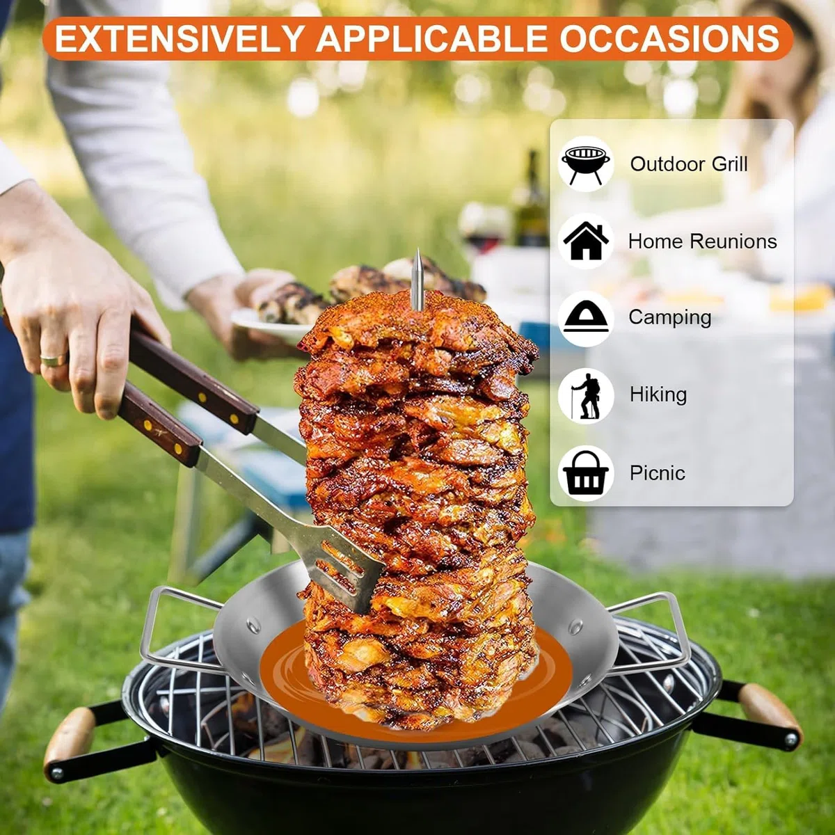 Pipihome Brocheta vertical, Kebab De Acero Inoxidable con 3 Picos De Repuesto Para Barbacoa, Pincho Doner Kebab Para Pavo, Kebab (A)