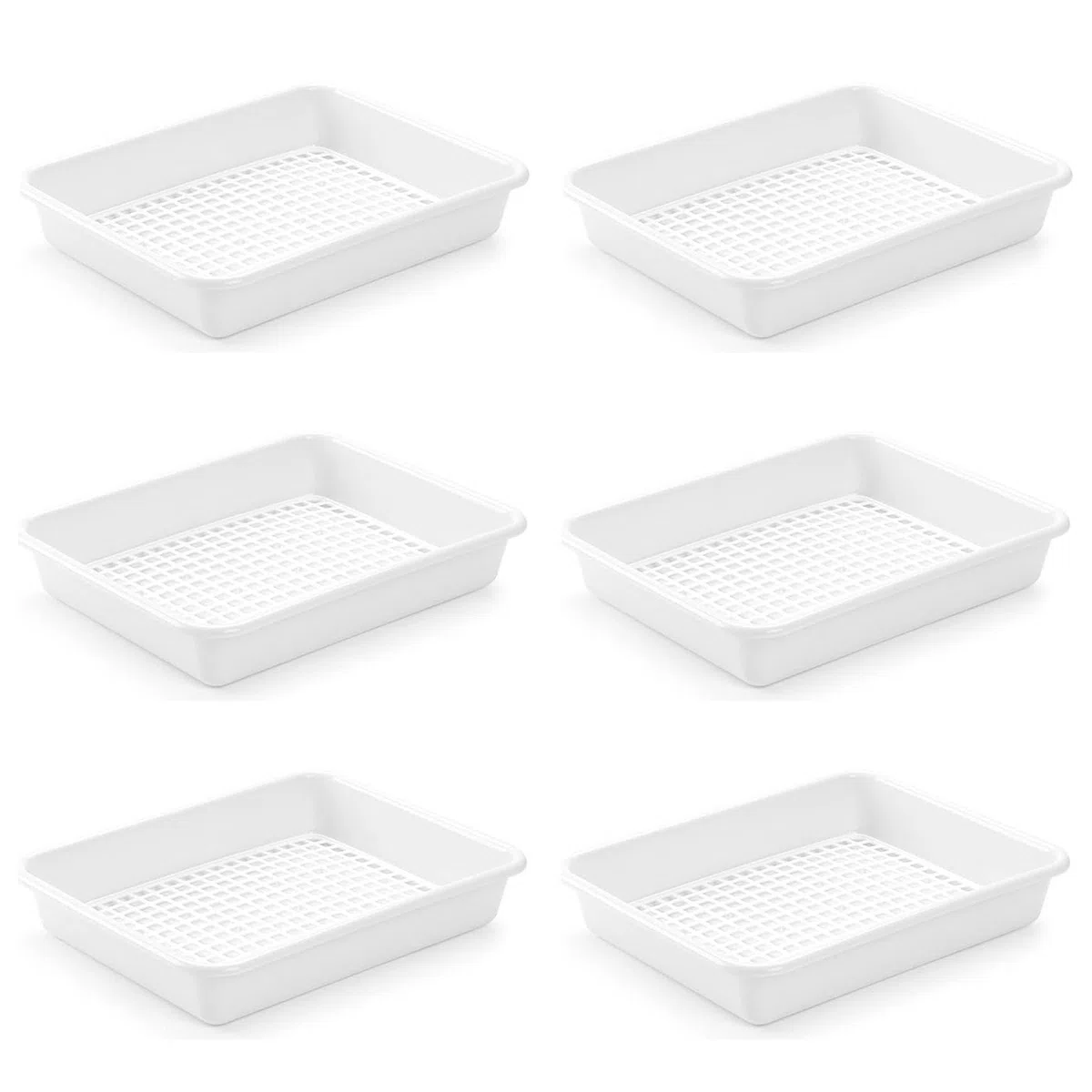 Acan Tradineur - Pack de 6 bandejas frigoríficas de Almacenamiento con Rejilla, plástico, Reutilizables, descongelar Alimentos, Fabricado en España - 35 x 27 x 6 cm – Blanco