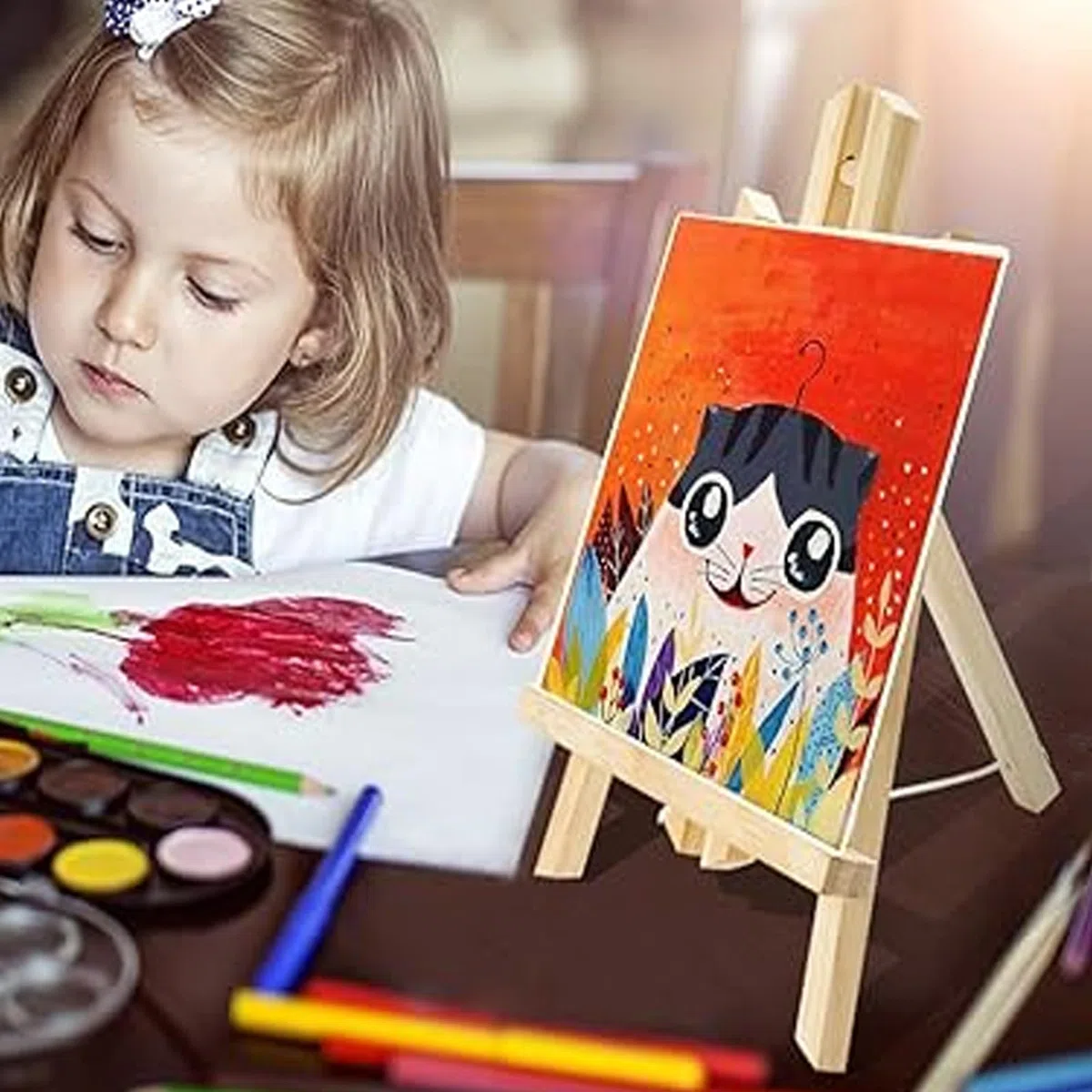 4 caballete de madera, 40 cm, caballete de madera pequeño, soporte de lona, caballete para pintura, arte infantil, artesanía, plegable y altura ajustable