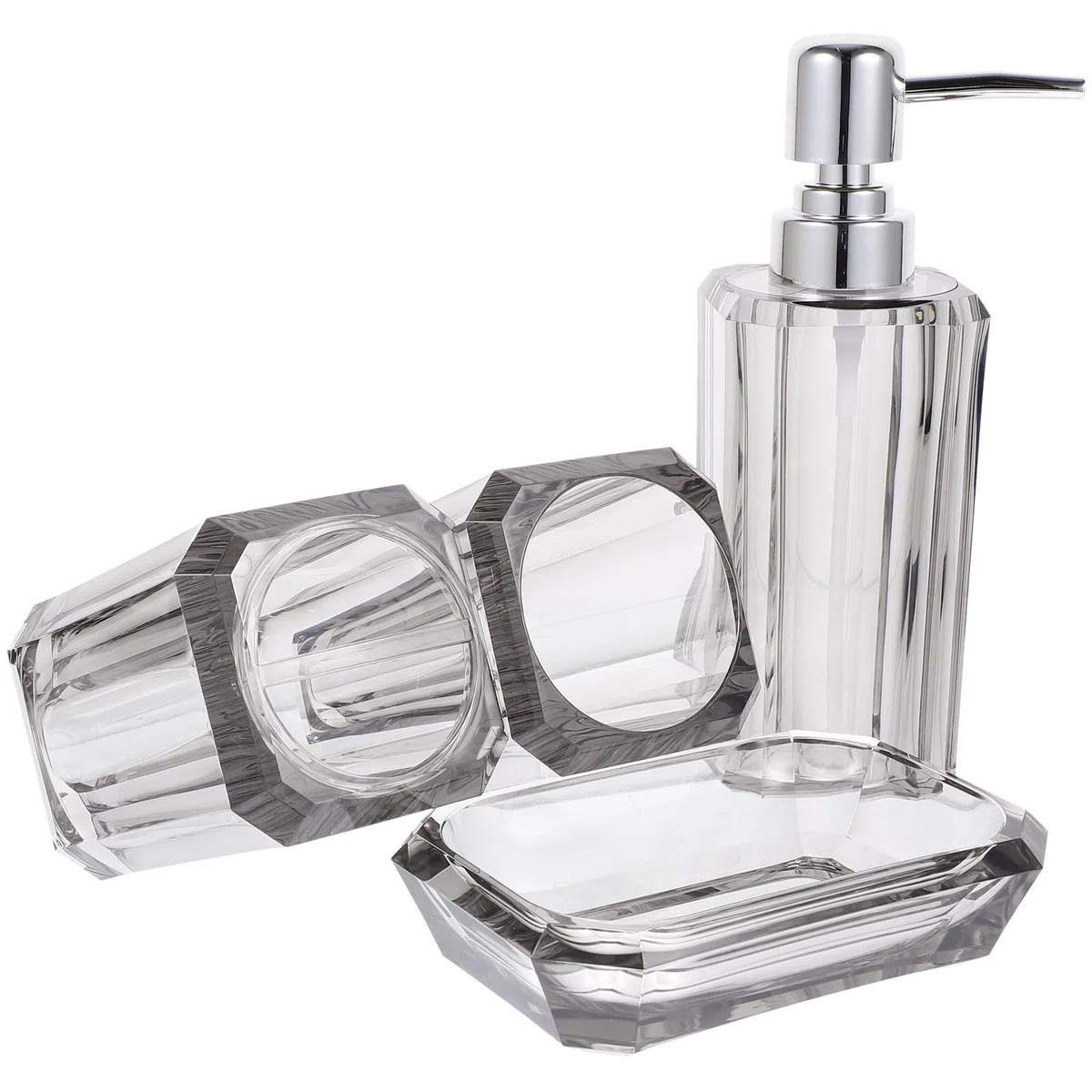 Didiseaon Juego de Accesorios para Baño en Acrílico Transparente Dispensador de Jabón y Vaso para Cepillo de Dientes, Diseño Elegante para Mantener Ordenado el Baño