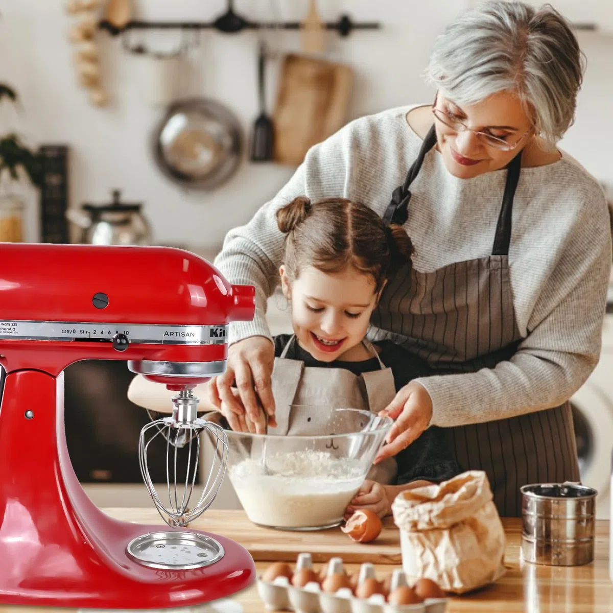 Accesorio Batidor de 6 Varillas Compatible con la Batidora de pie Basculante Kitchen Aid de 4,5 A 5 Cuartos de Galón, Mejorado de Acero Inoxidable Batidor de Crema de Huevos, Apto para Lavavajillas