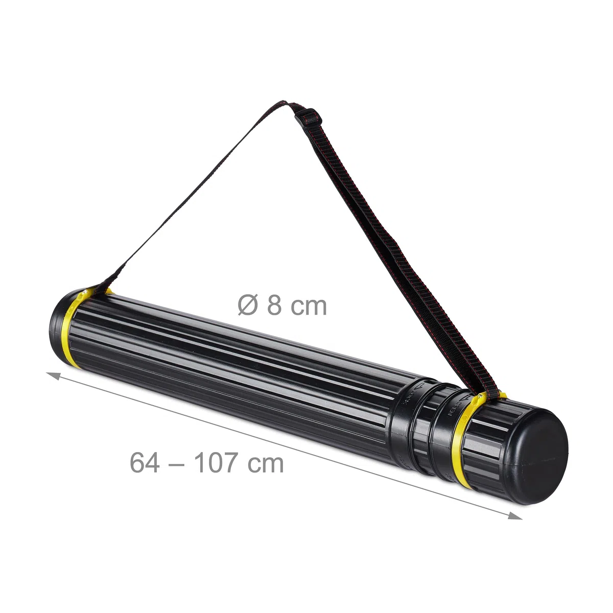 Relaxdays Tubo Portaplanos Extensible hasta A0, Portaláminas, para Planos y Pósteres, 64-107cm, Plástico, Negro/Amarillo