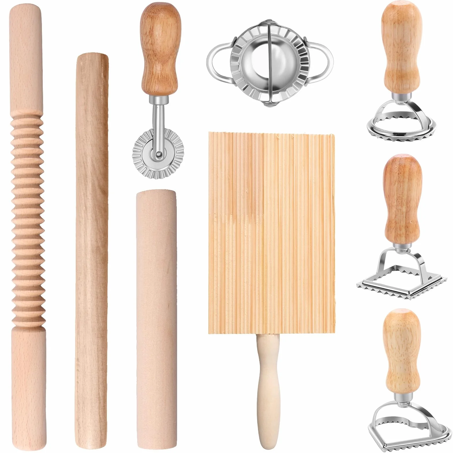 Juego de 9 piezas para hacer pasta, eficiente juego de fabricación de pasta con sello de ravioli, cortador de pasta GnocchiBrett, accesorio práctico para hacer pasta