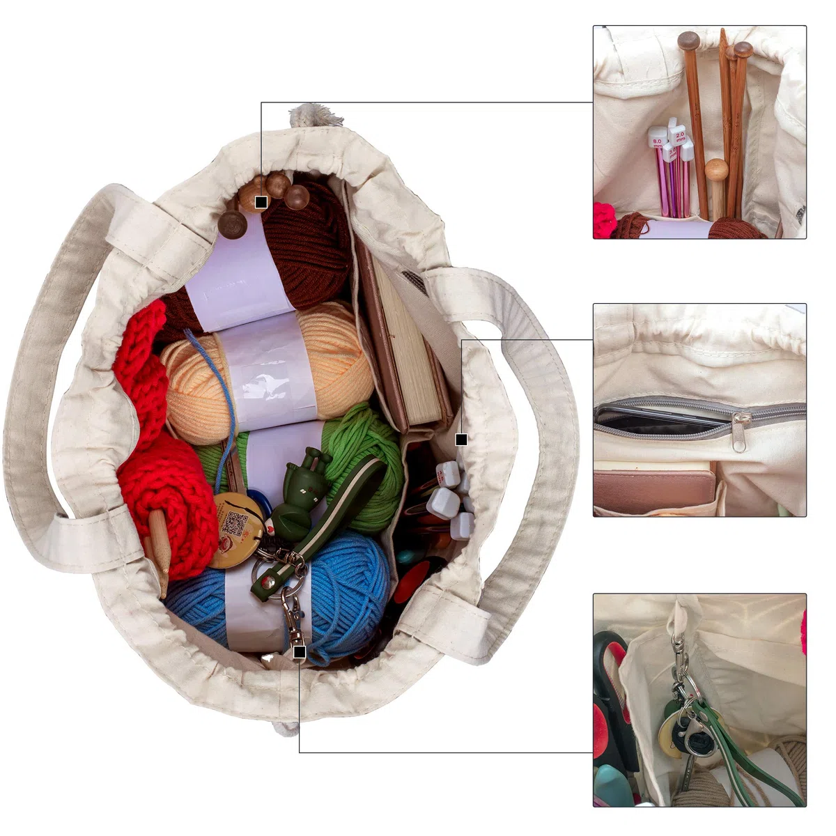 Teamoy Bolsa de Tejer con Cordón, Bolsa de Labores Portátil para Agujas de Tejer, Ovillos de Hilos y Accesorios de Tejido, Multifuncional, Tamaño Ideal,Oveja.