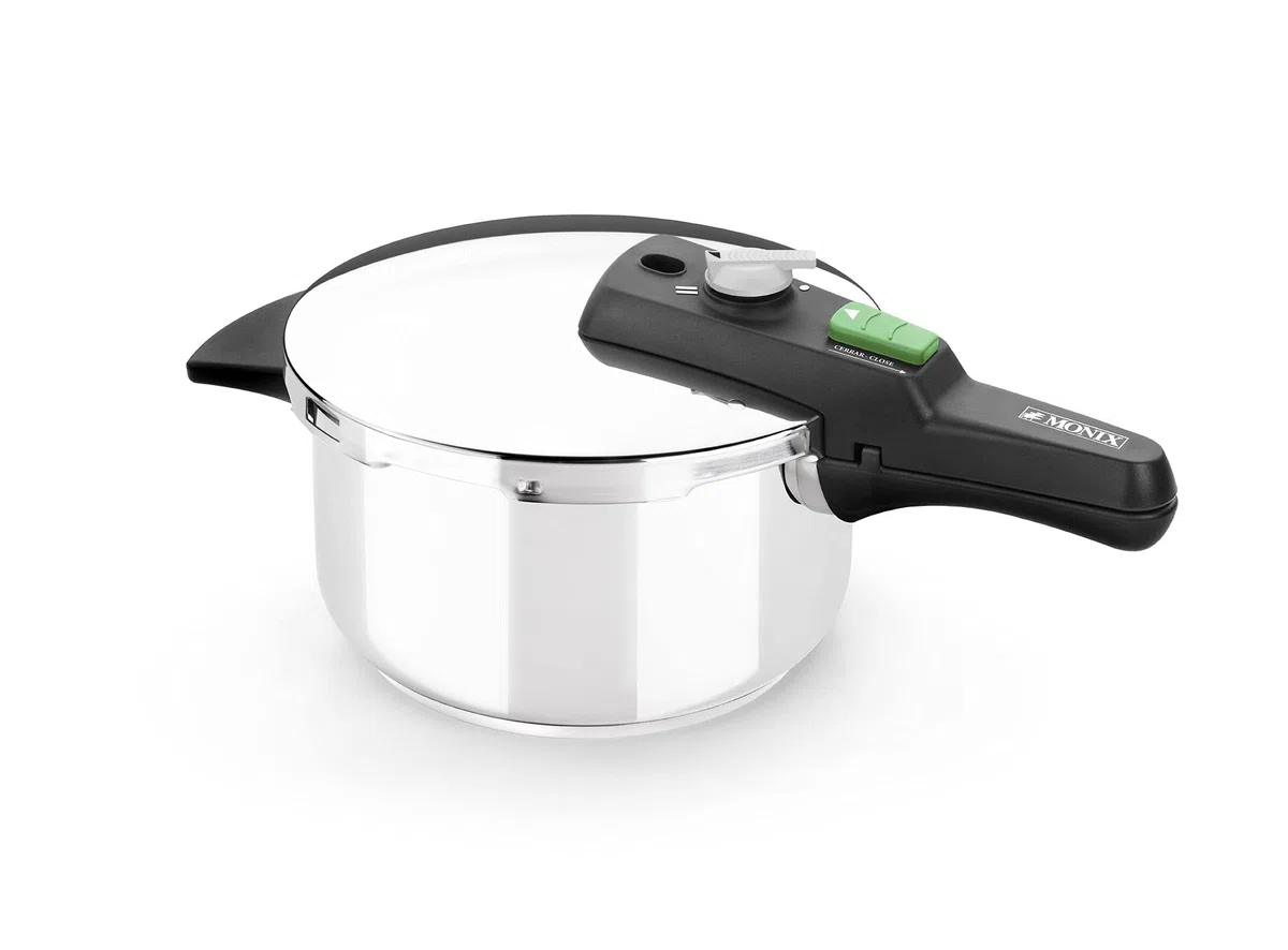 MONIX Quick Olla Express de 4 Litros, Fabricada en Acero Inoxidable, con Triple Sistema de Seguridad y 2 Niveles de Presión, Apta para Todo Tipo de Cocinas