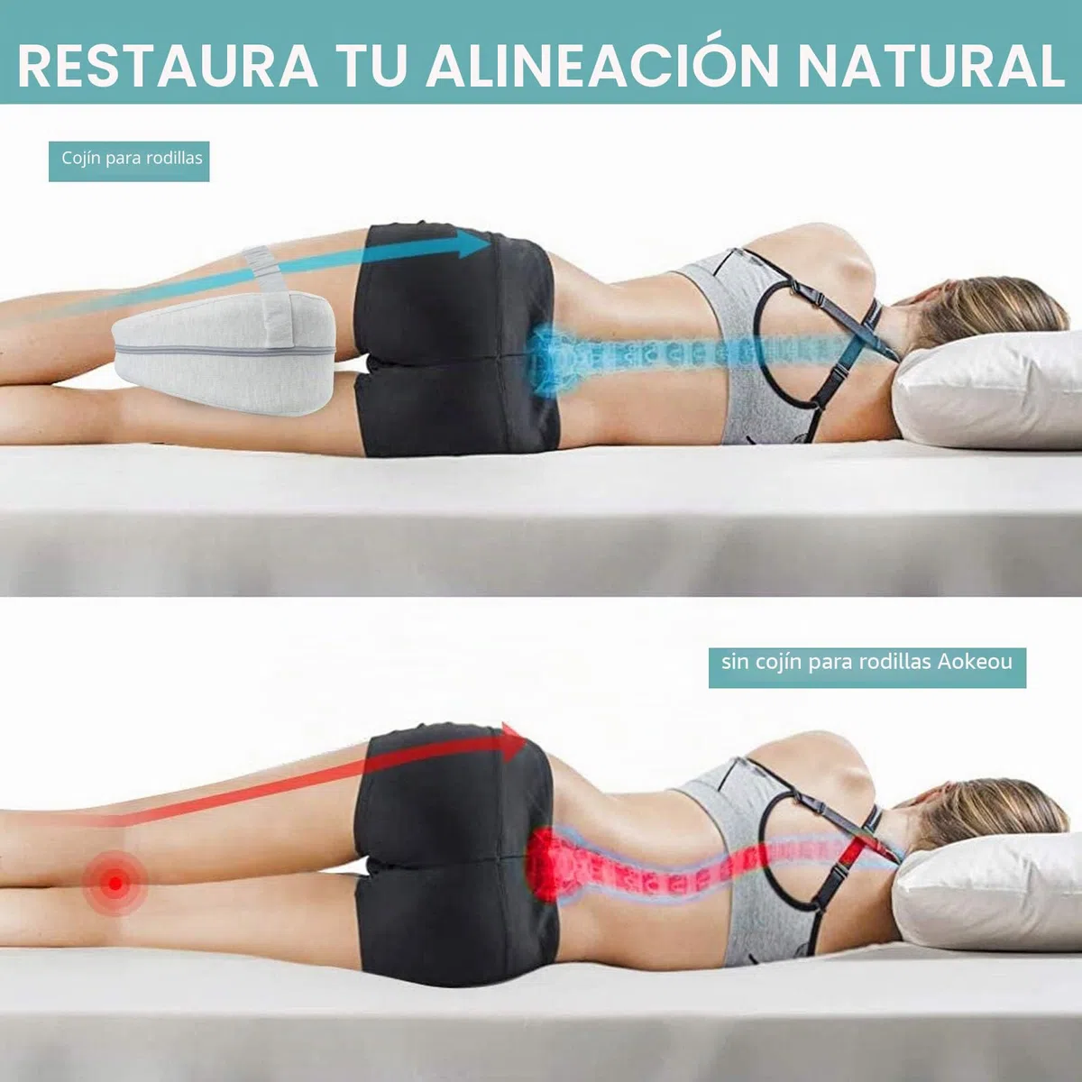 CREATESTAR Almohada para Piernas, Almohada Rodillas para Dormir Almohada para Dormir de Lado de Espuma Viscoelástica, Alivia el Dolor de Espalda,Caderas, Piernas, Rodillas y Tobillos