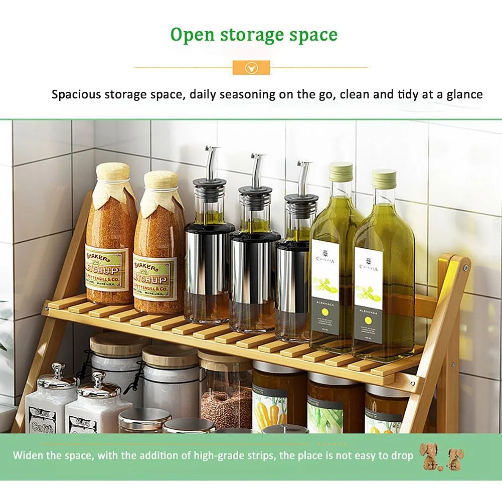 Estantería de almacenamiento de cocina, encimera para el hogar, estante para especias, 2 niveles, estante multifuncional para especias, simple y moderno, estantería para flores de madera