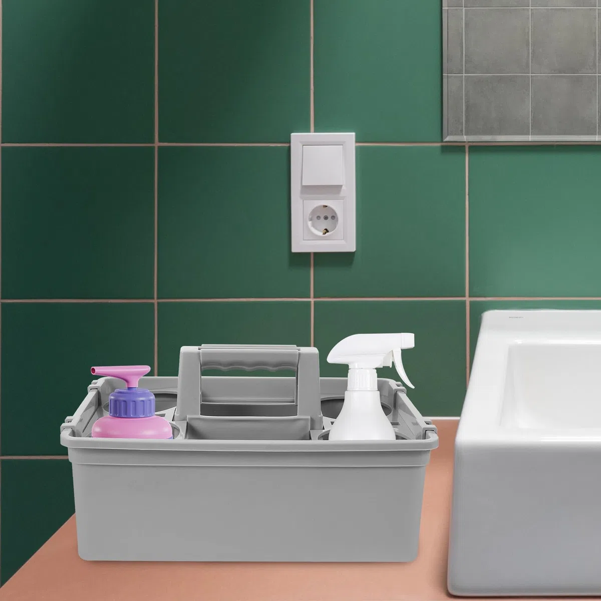 NUOBESTY Cesta para Artículos de Limpieza de Plástico Asa y 2 Compartimentos Organizador Multiusos para Almacenamiento y Transporte Hogar y Hotel
