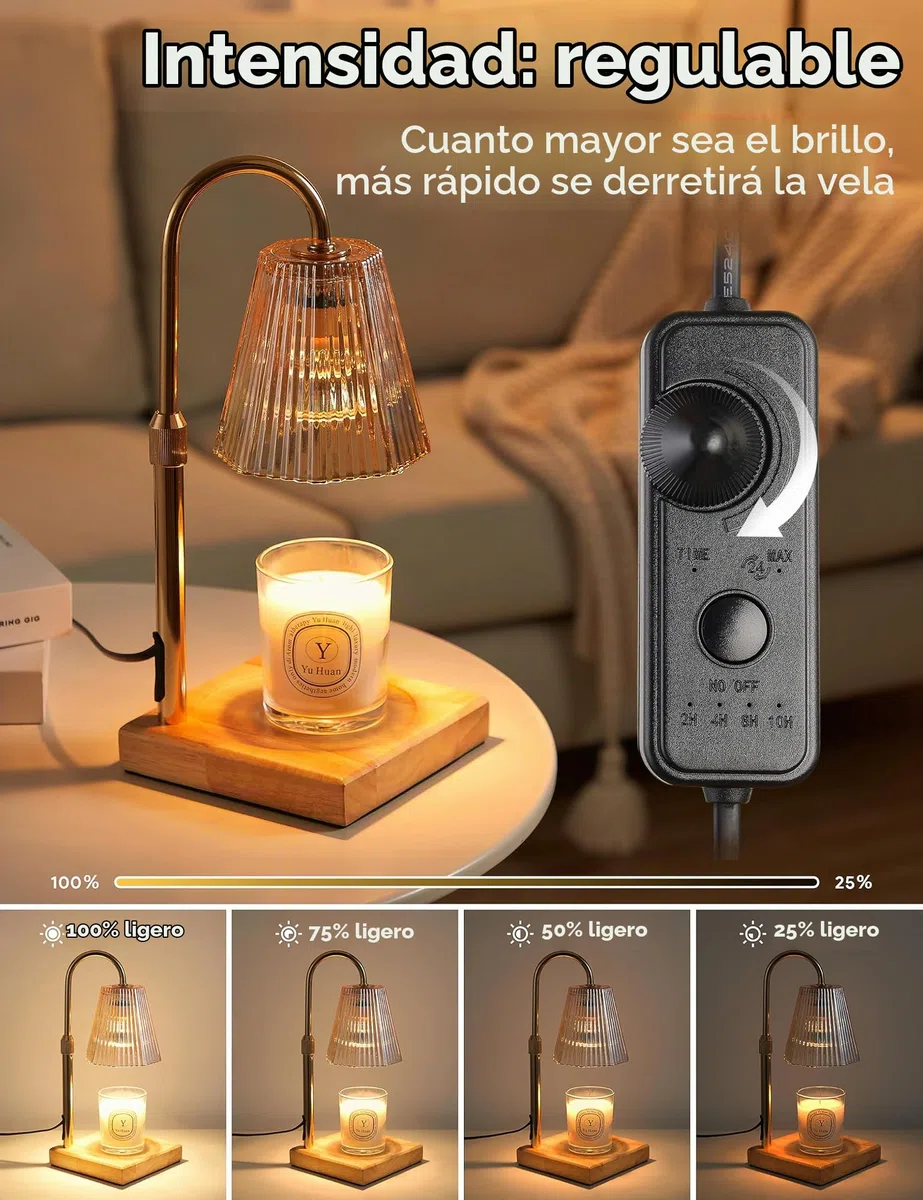 Lámpara calentadora de Velas con Temporizador, Calentador Regulable para Velas en Frasco, Calentador de Cera de Altura Ajustable con 2 Bombillas
