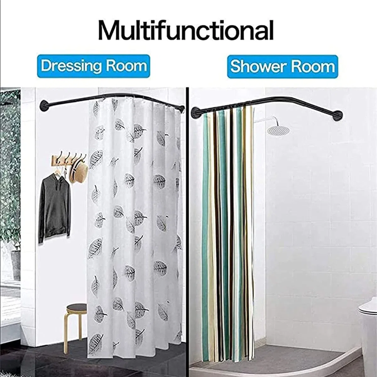 Barra Extensible en Forma de L para Cortina de Ducha - Barra Curva de Acero Inoxidable para baño sin Necesidad de taladrar. 100% Resistente a la corrosión. Colgador de Cortina de baño de fác