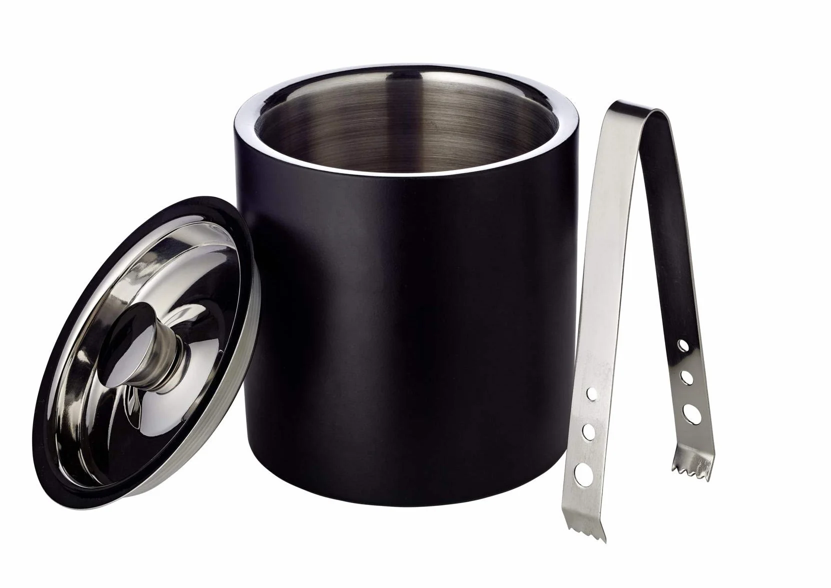 EDZARD Cubitera Pearl (H 16 cm, Ø 15 cm), de Doble Pared, Acero Inoxidable Negro Mate con Tapa, para Cubitos de Hielo - contenedor de Hielo, Recipiente para Hielo, Accesorios Bar
