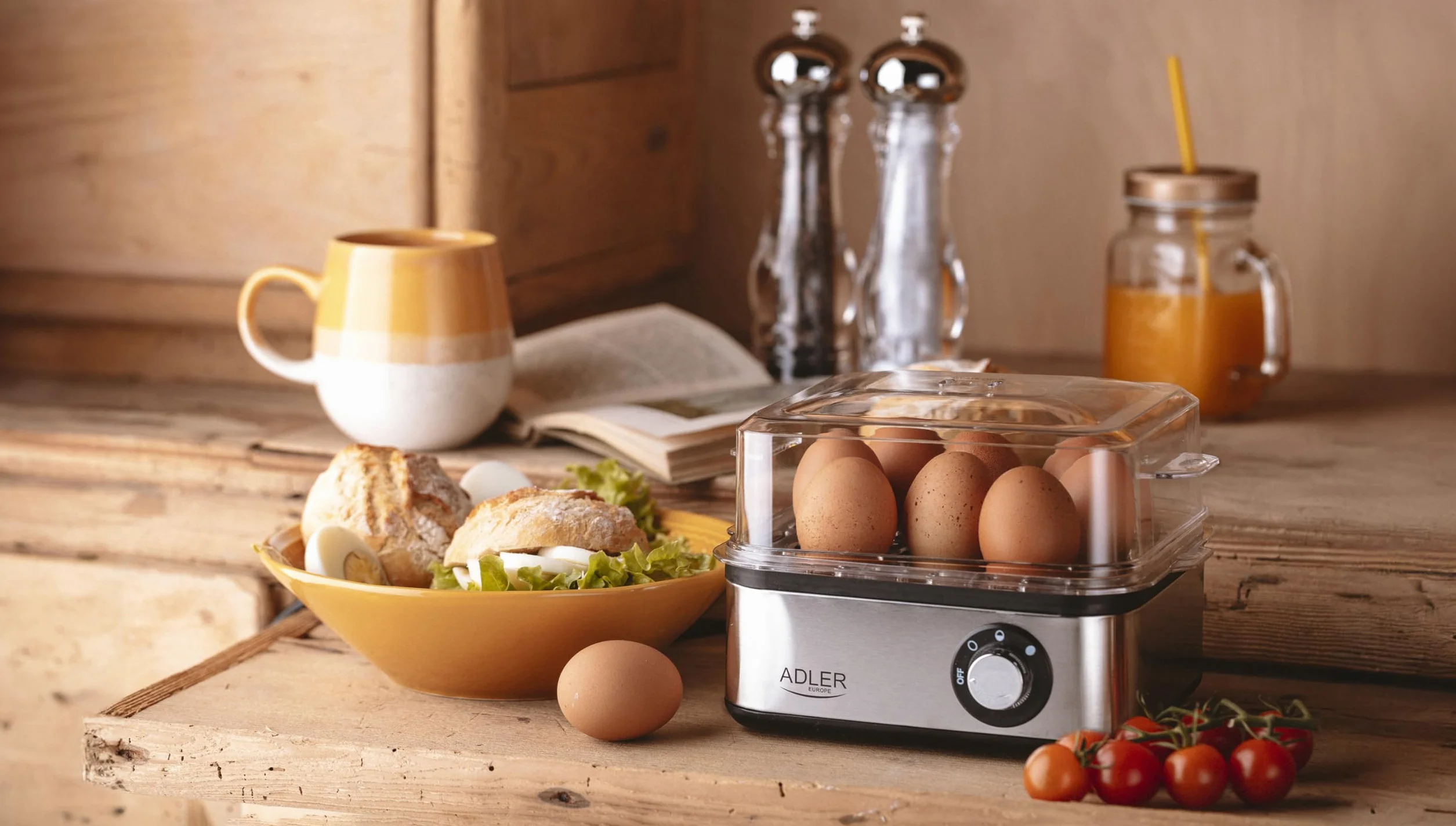 Adler AD4486 Cuece Huevos Eléctrico para 8 Huevos,Acero Inoxidable, Ajuste de Cocción, Protección por sobre Calentamiento, 800W, Libre de BPA