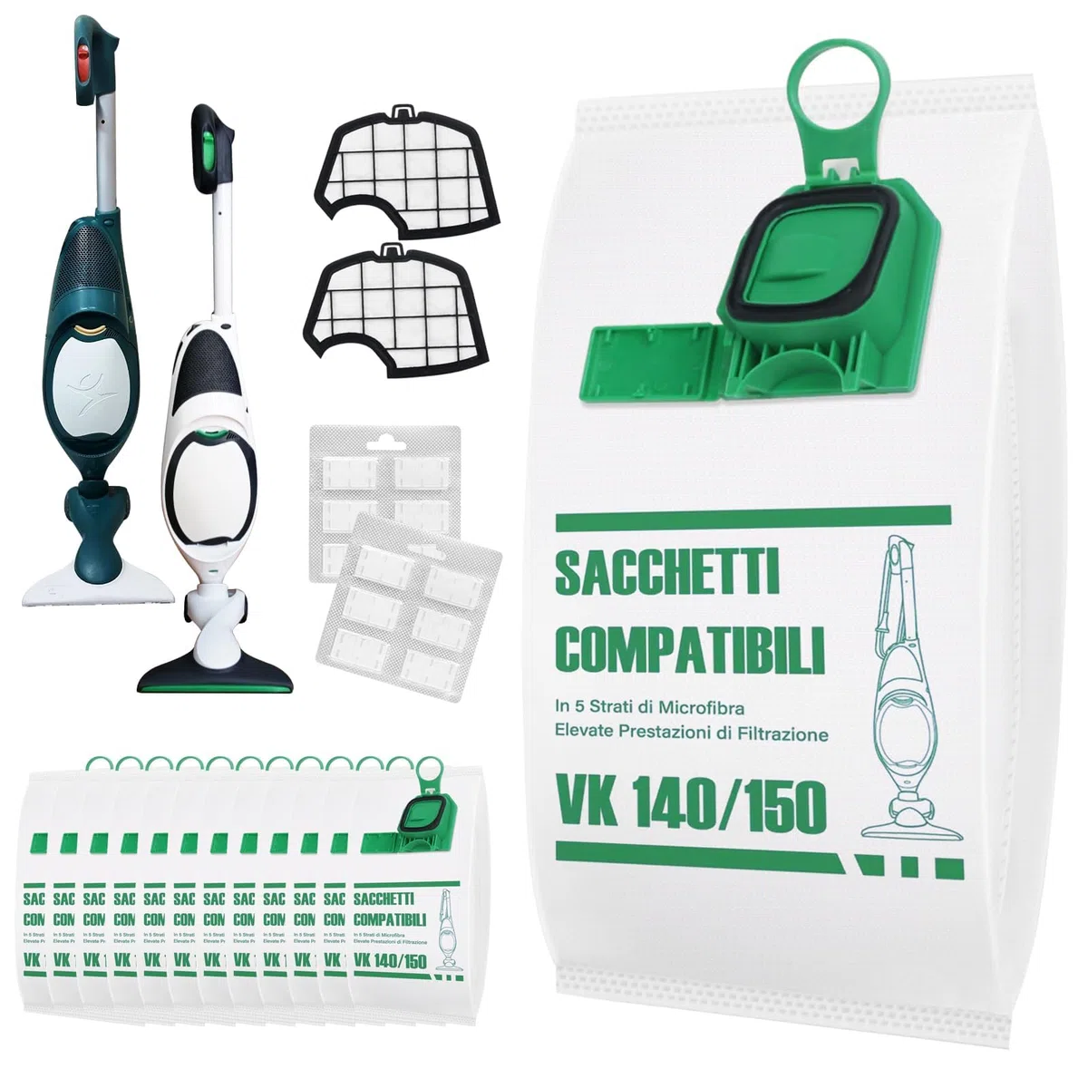 12 Bolsa para AspiradoraVorwerk Kobold VK140 VK150 con 2 Filtros