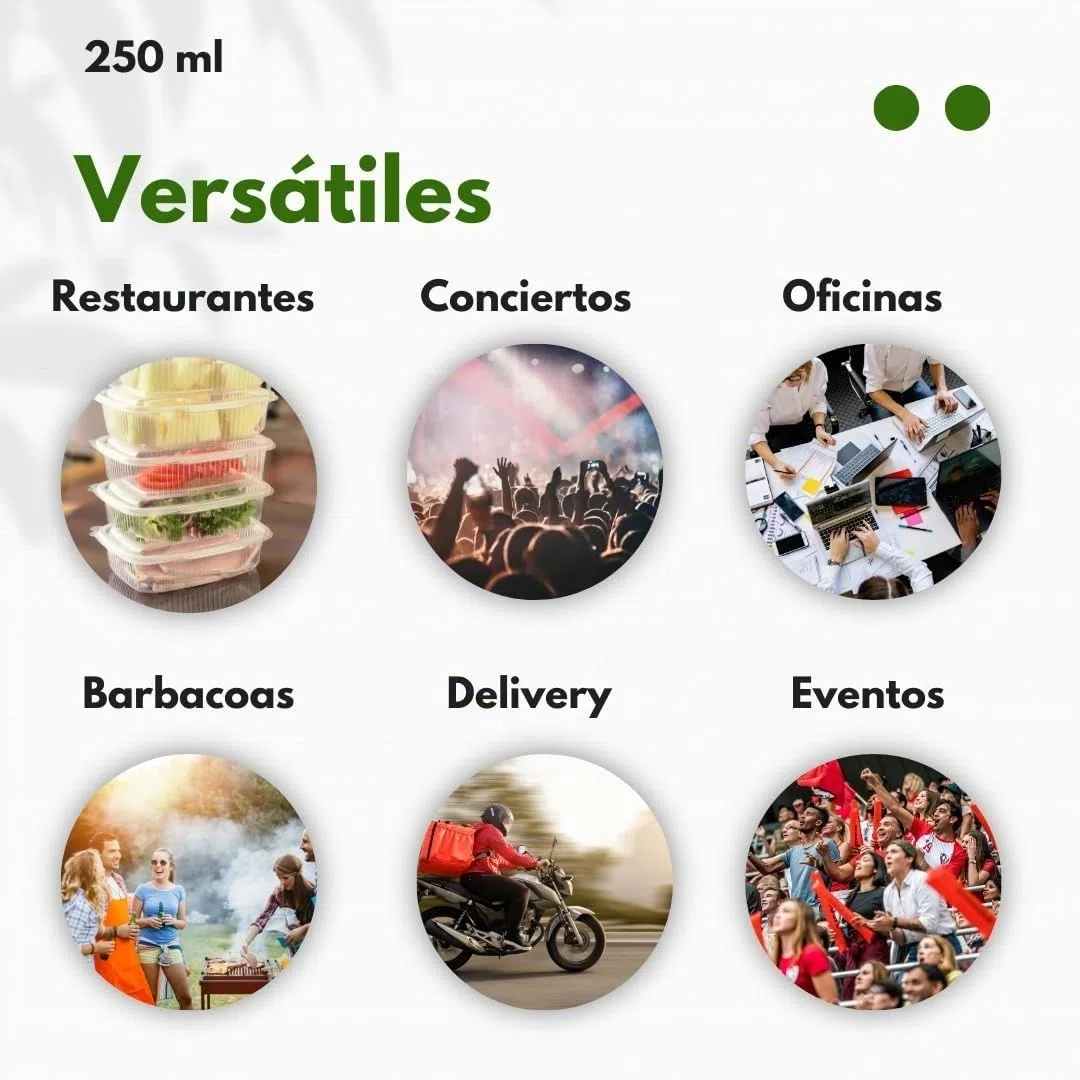Envases para alimentos ecológicos de plástico reutilizable apto para el microondas y congelador con tapas de bisagra, Ideal para transportar comida, 250 ml, 600 uds