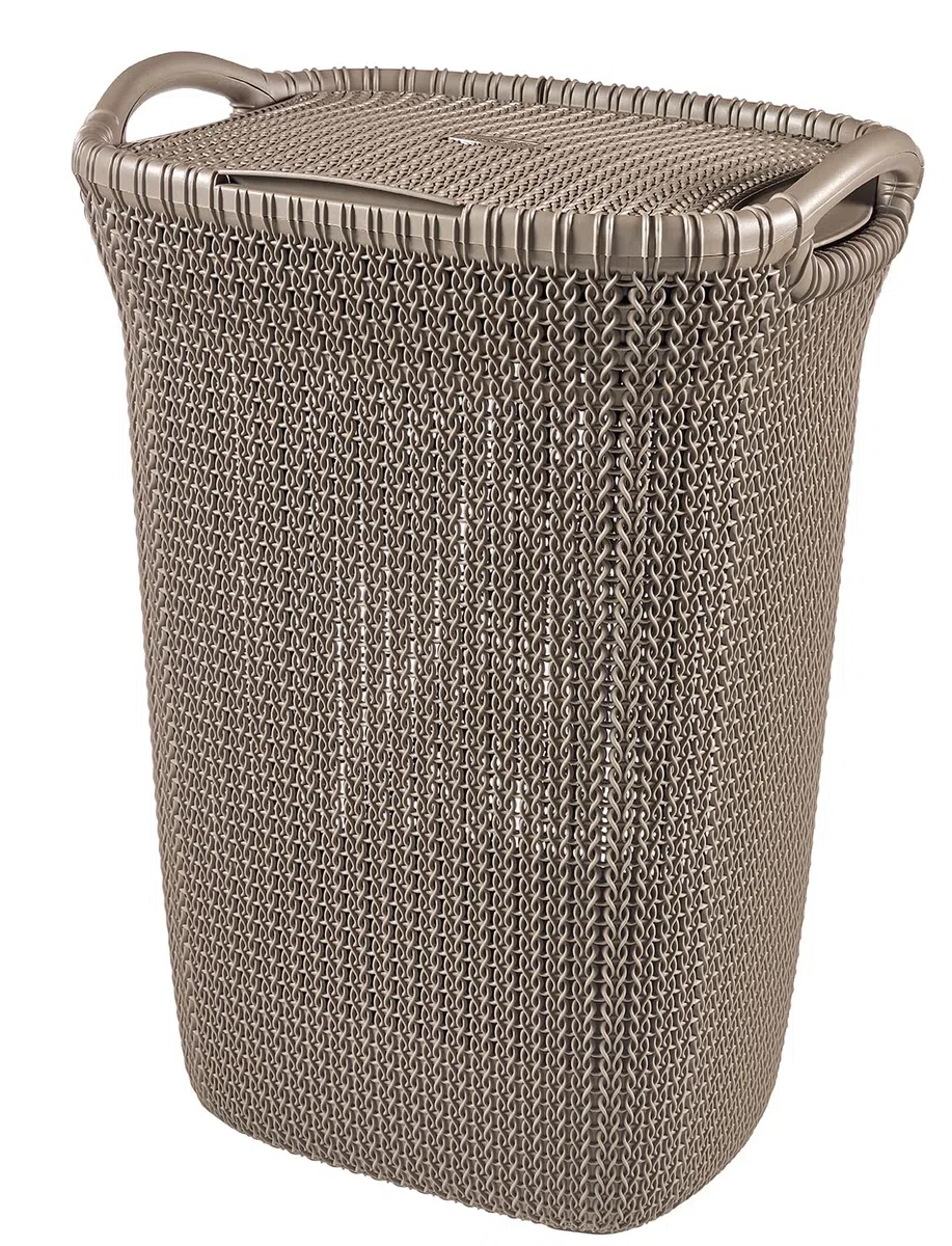 Curver Hamper- Baúl para la Colada 57L, Cesto de Ropa, 45x34xH61 cm, Acabado Knit, Marrón Topo