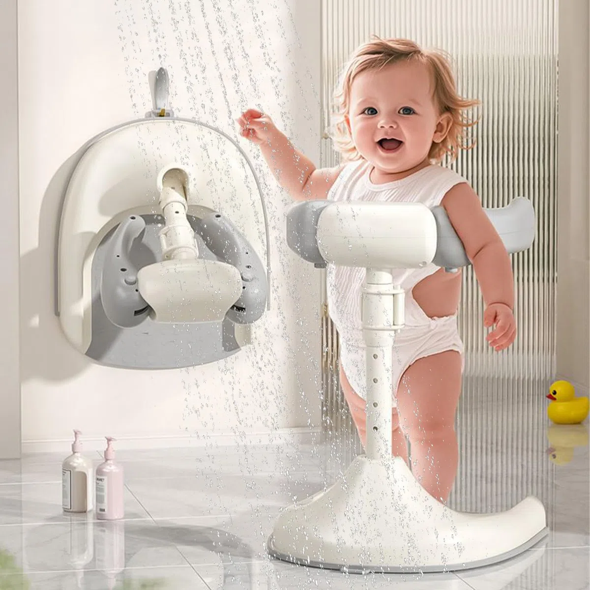 Soporte De Ducha Para Niños, Torre De Bañera Ajustable Para Bebé Que Se Pone De Pie, Asiento De Bañera Para Bebé Desde Bebé Niño Pequeño (8-36 Meses) Para Bañarse Y Cambiar Pañales