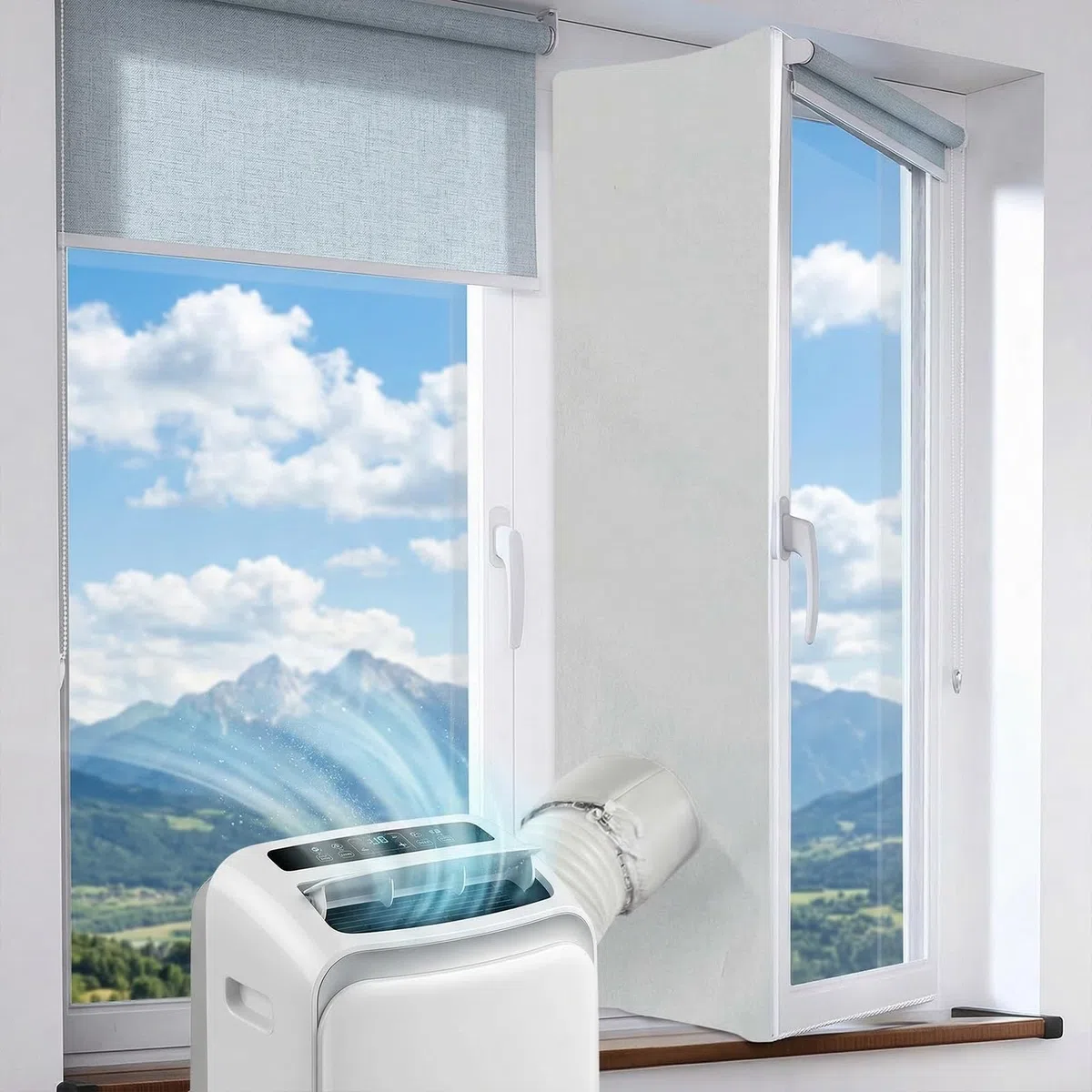 Junta de Ventana Portátil para Aires Acondicionados, 400cm Sello de Ventana Universal con Dos Cuerdas Fijas, Kit de Sellado para Aire Acondicionado Parada de Aire Caliente, Fácil Instalación