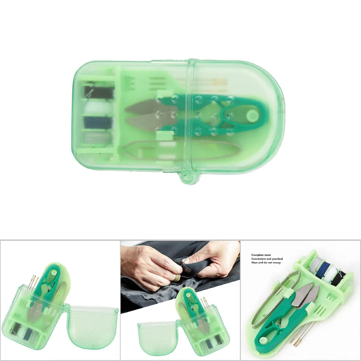 Caja de Herramientas de Costura portátil de plástico, Mini Kit de Costura de Viaje, práctico Estuche para Agujas y Tijeras.