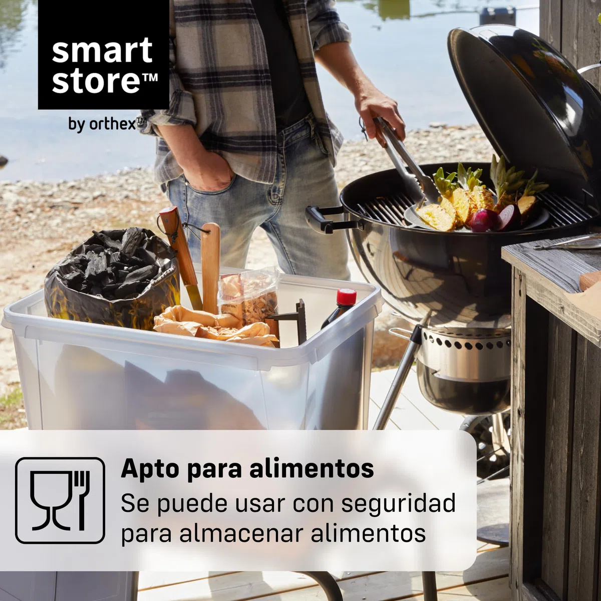 SmartStore Caja Almacenaje con Tapa 55 L I Pack 4 Cajas Apilables I 60 x 40 x 35 cm I Impermeable, Antipolvo I Garaje, Trastero, Sótano I Apta Alimentos I Made in Sweden 10 Años