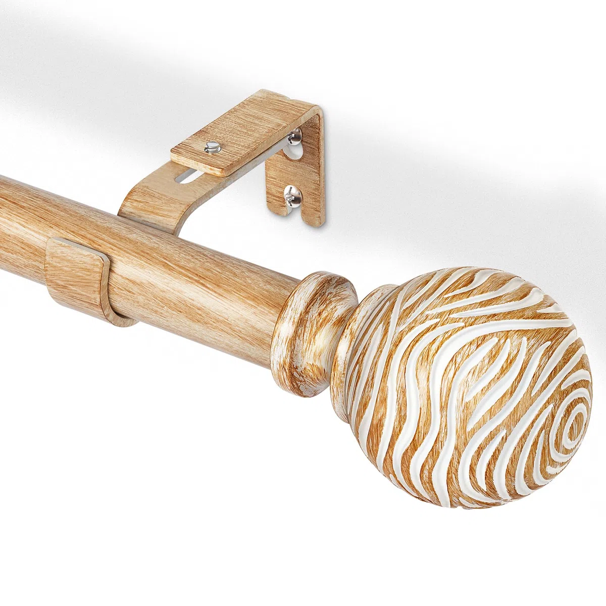 Barra de cortina de 76 a 198 cm, barra extensible de 25 mm de diámetro, metal con aspecto de madera, montaje en pared y techo, para salón, dormitorio y terraza, marrón claro