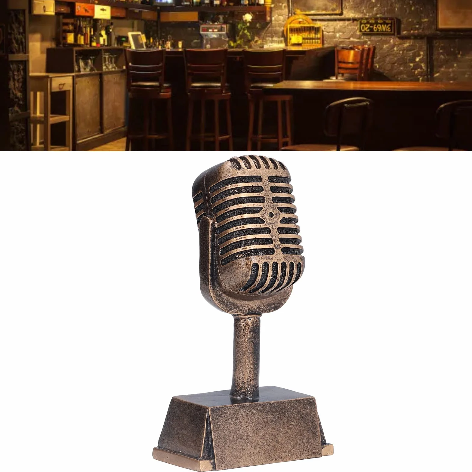 Trofeo de Premio de Música, Modelo Falso de Micrófono Decorativo Adorno, Diseño Retro con Resina Sintética, para Fiestas Temáticas, Concurso de Canto, Decoración de Mesa