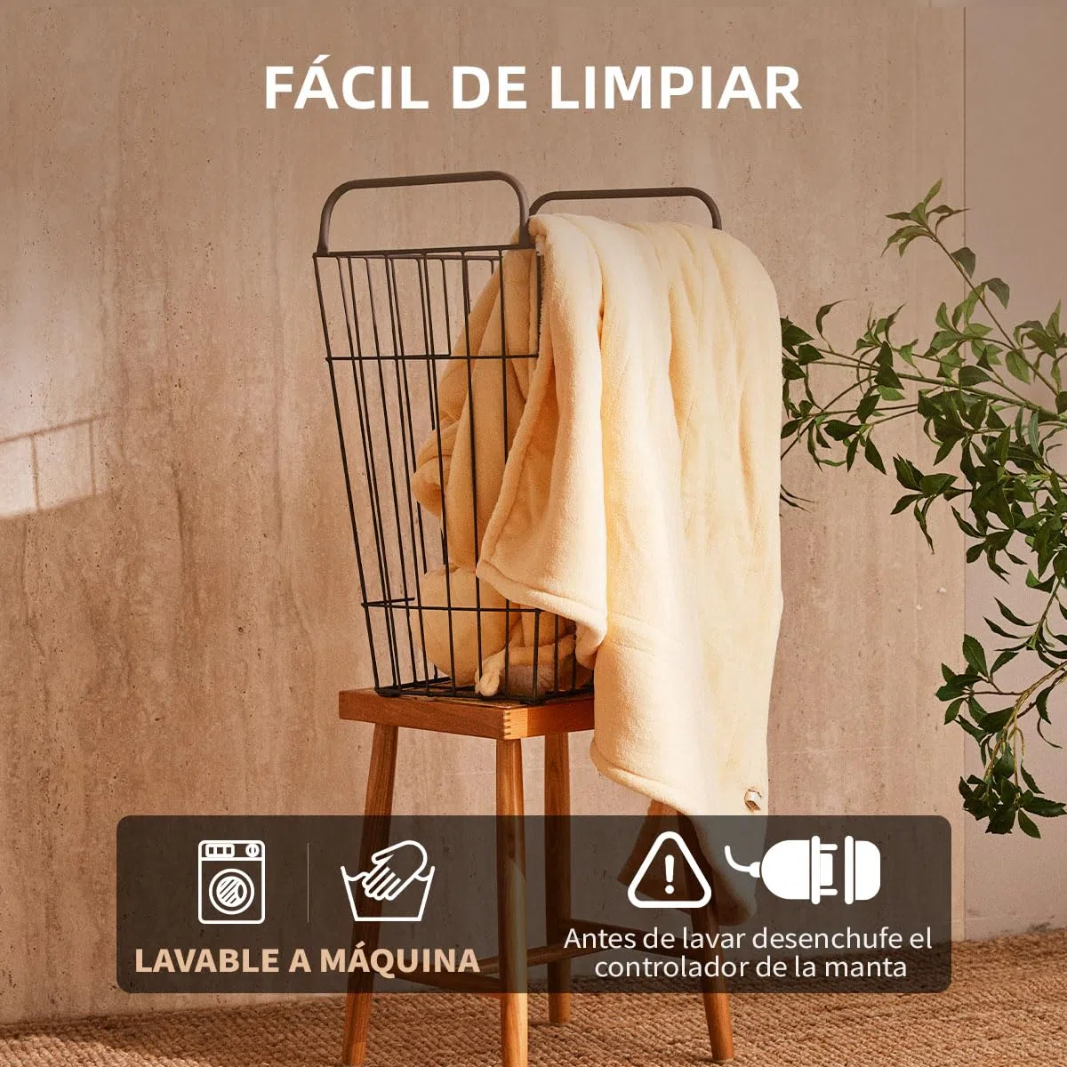 JET'S HOME Manta Eléctrica 130x180 cm, Manta calefactora 6 Niveles de Calor, Temporizador Ajustable, Lavable a Máquina, Protección contra Sobrec Calentamiento (Amarillo)