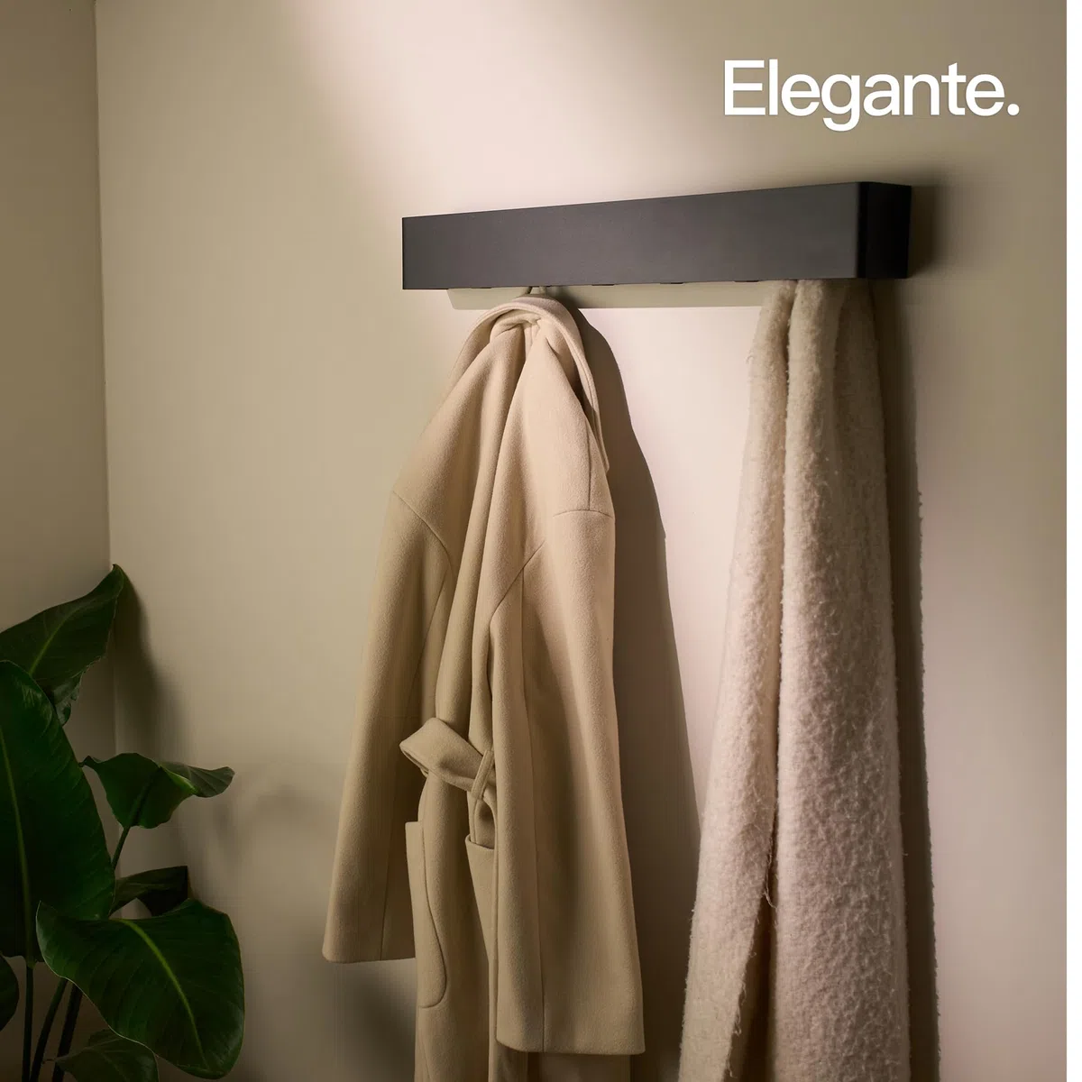 Design Hamburgo Perchero de Pared I Moderno Colgador de Pared para Abrigos I Percheros de Pared con Ganchos de Metal ocultos I Perchero Entrada Recibidor (Negro Mate, 57 cm)