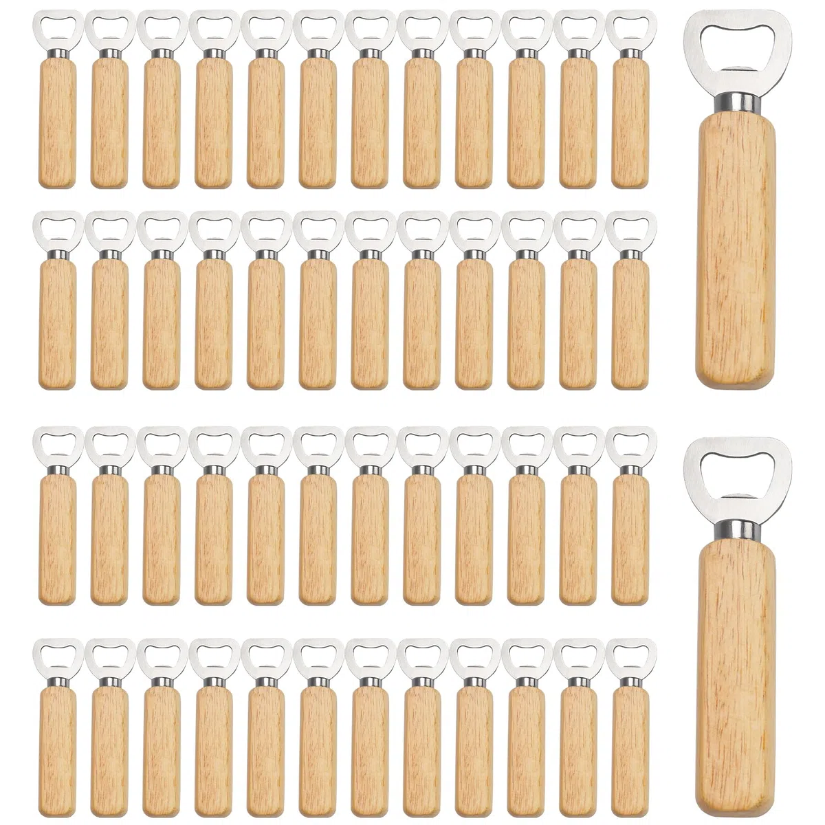 50 abrebotellas de vino de madera de acero inoxidable, abridor de botellas de sidra de mano de madera, abridor de botellas con mango de madera, abrebotellas de camarero resistente para