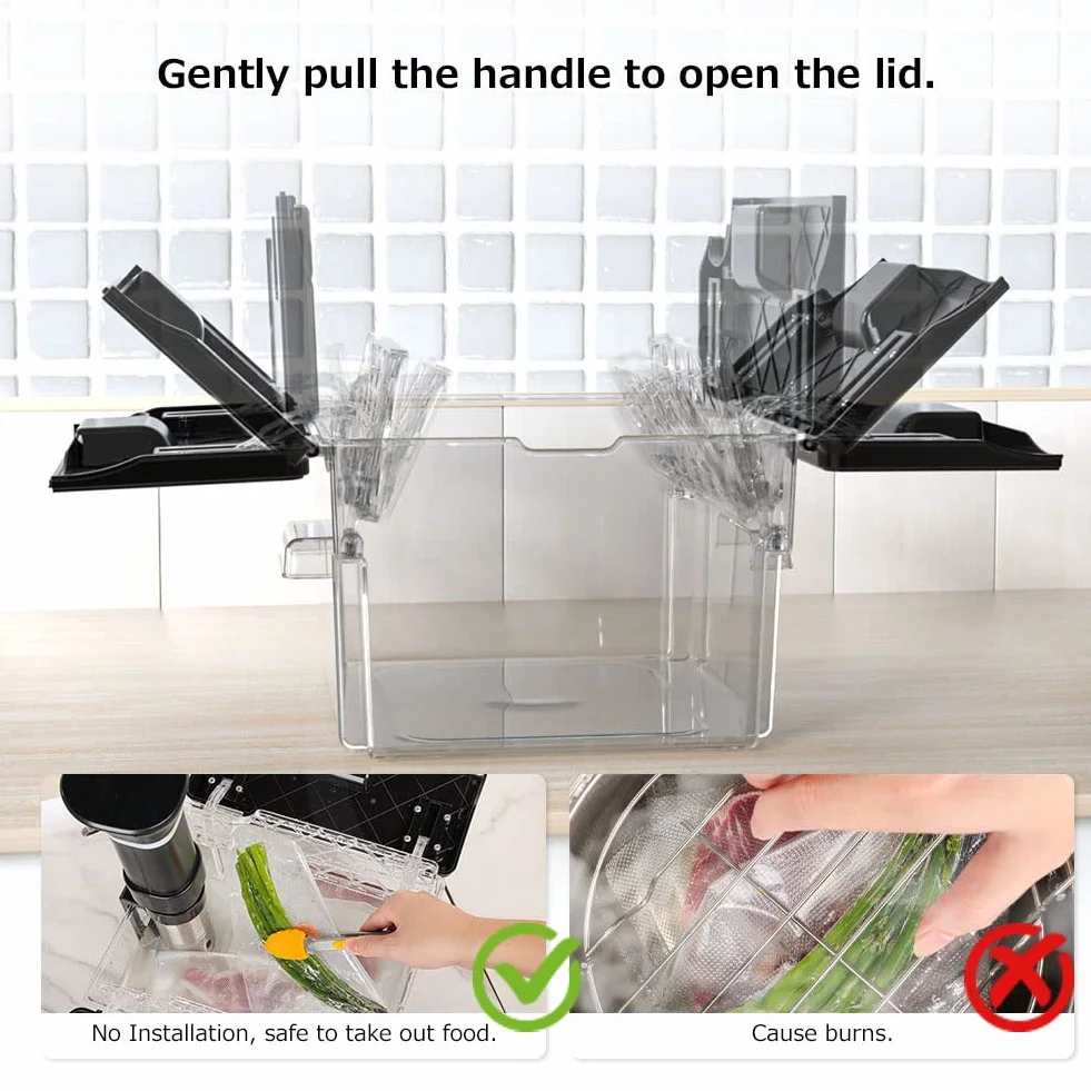 Contenedor Sous Vide con tapa, diseño de doble apertura de puerta, contenedores Sous Vide con estante integrado de 11.65 cuartos de galón, contenedor de olla de cocción lenta compatible con la mayoría