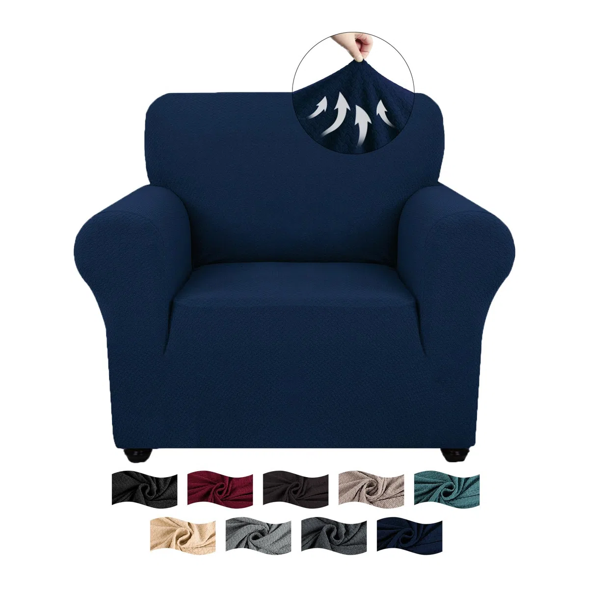 Funda Sofa 1 Plaza Ajustable, Fundas para Sillones Elastica Antideslizante Antimanchas, Universales Couch Cover con Reposabrazos, Lavables, Azul Oscuro