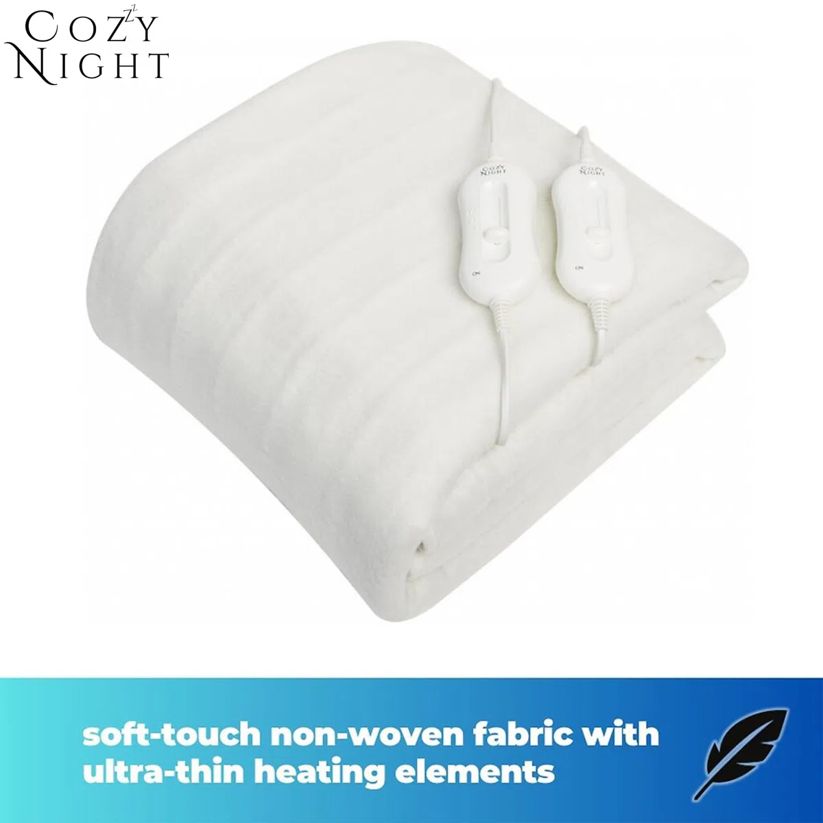 Cozy Night Manta eléctrica doble, tamaño 140 x 192 cm, funda de colchón ajustada y suave, correas de esquina de ajuste rápido, 3 niveles de calor, control dual de 70W y lavable a máquina
