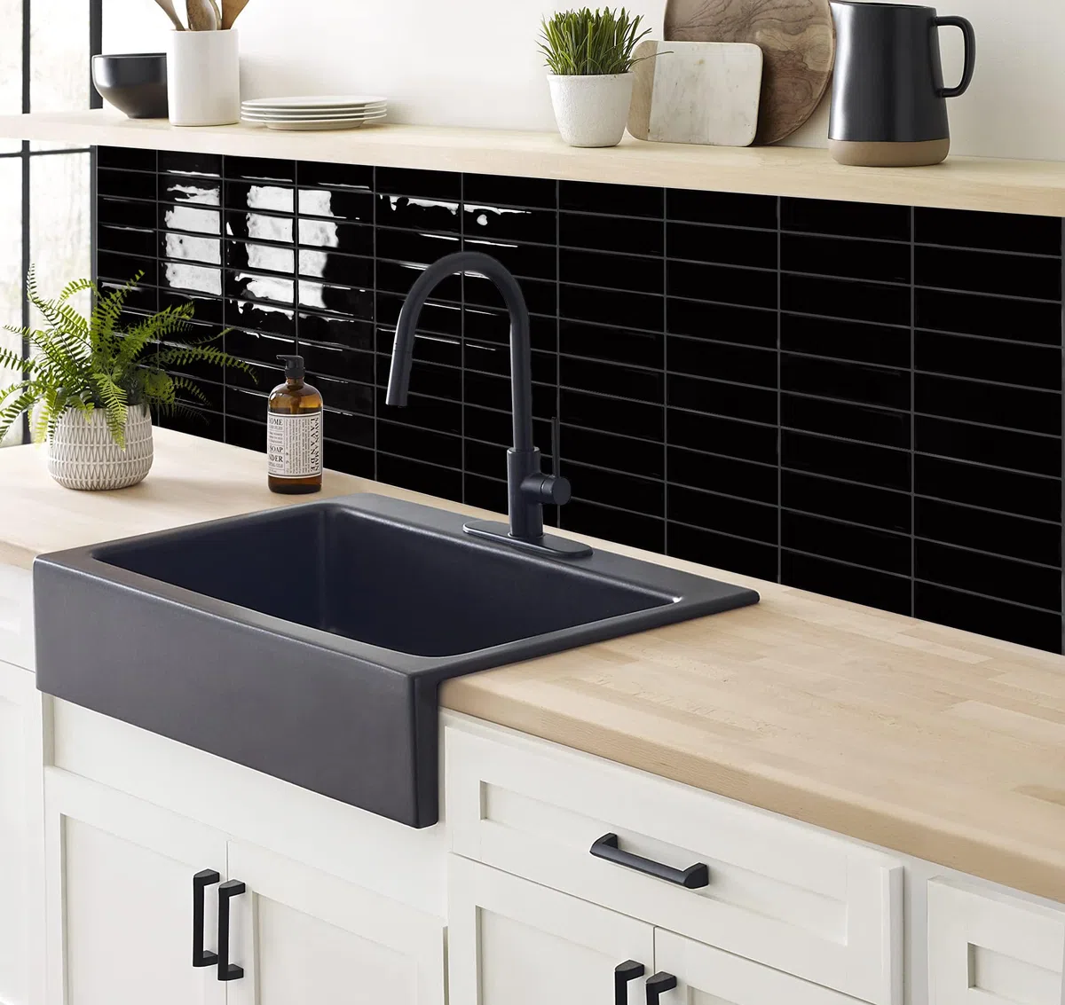 DEWOO Vinilo Azulejos Baldosas Adhesivo pared Rectángulos Metro Papel Pintado Ladrillo para Cocina y Baño Stick Tiles (10, Negro)