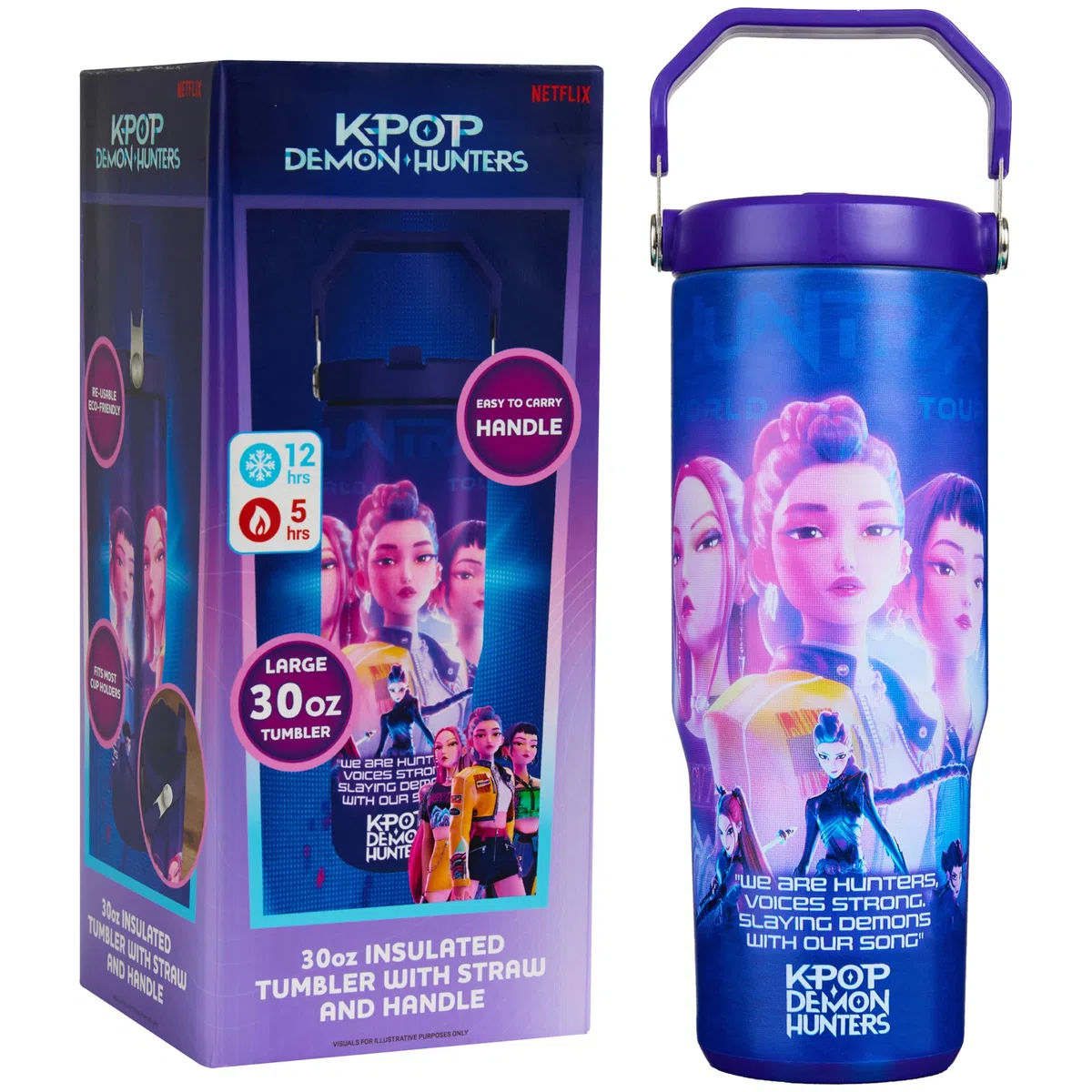 KPop Demon Hunters Oficial Vaso Termico Pajita y Asa 850ml, Taza Acero Inoxidable Reutilizable