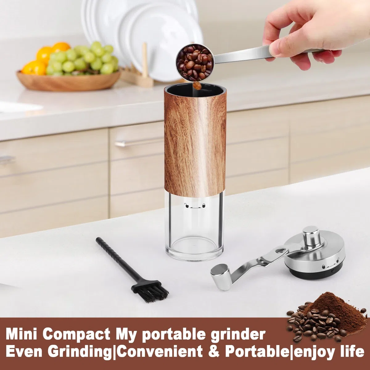 MXTIMWAN Molinillo Cafe Manual,Coffee Grinder,Molinillo de Café Portátil,Grado de Afilado Ajustable,Moledor de Cafe,Manual Molinillo de Café Con Cepillo de Limpieza,Molinillo para Casa y Exteriores