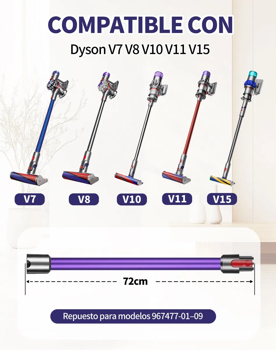 LAOYE Tubo de Extensión de Repuesto para Dyson V7 V8 V10 V11 V15 - Tubo Telescópico Rígido con Liberación Rápida para Aspiradora Dyson - 72 cm