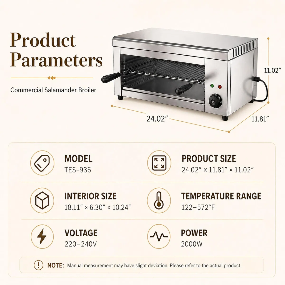 2000W Salamandra Electrica- derretidor de Queso salamandra eléctrico de 122-572 ℉ con 4 Alturas, Grill salamandra de Acero Inoxidable para Cocina Comercial, sándwiches y Asar filetes