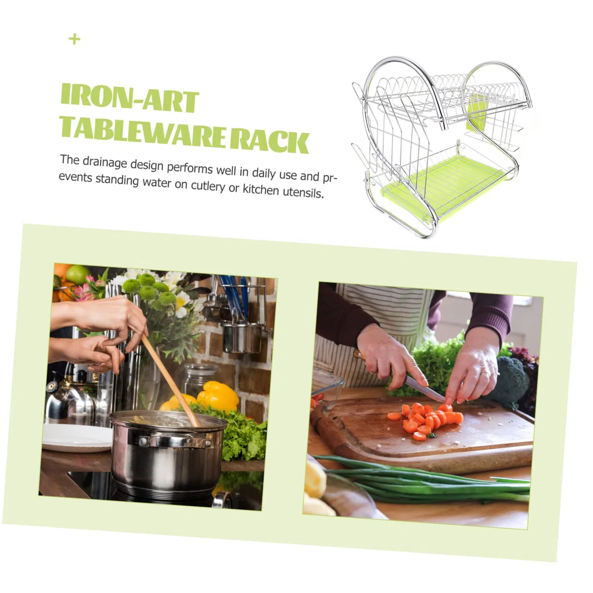 Ciieeo Escurridor de Platos de Hierro de Doble Capa Diseño de Drenaje, Organizador Multifuncional para Vajilla, Adecuado para Familias y Restaurantes